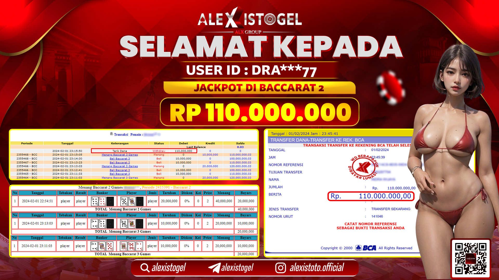 ALEXISTOGEL JACKPOT BACCARAT 2 RP. 110.000.000 LUNAS