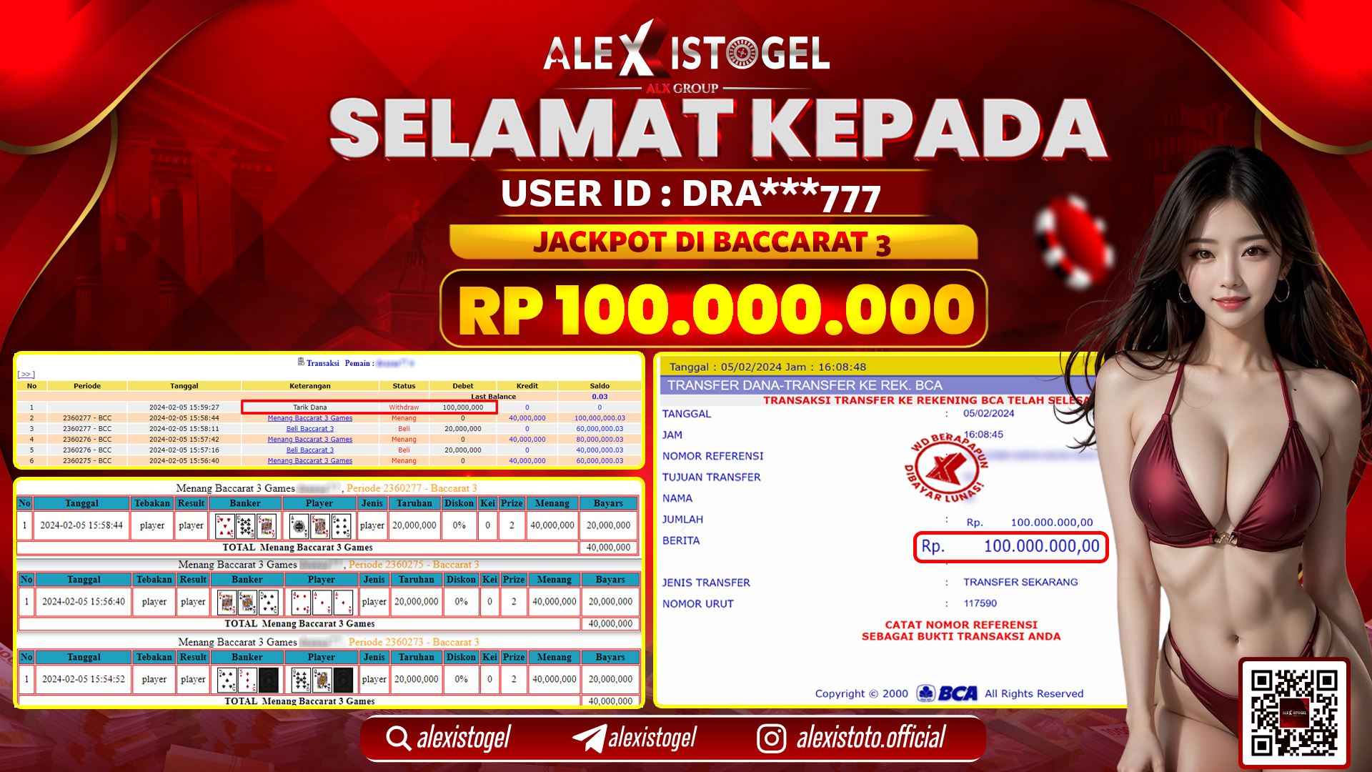 ALEXISTOGEL JACKPOT BACCARAT 3 RP. 100.000.000 LUNAS