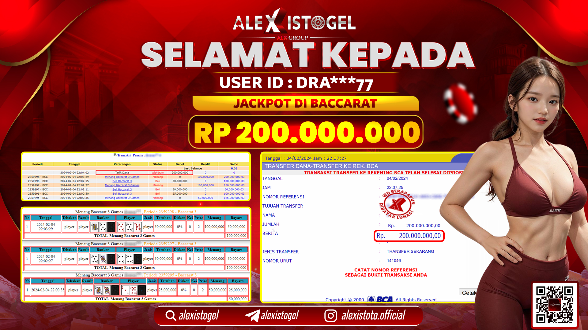ALEXISTOGEL JACKPOT BACCARAT RP. 200.000.000 LUNAS