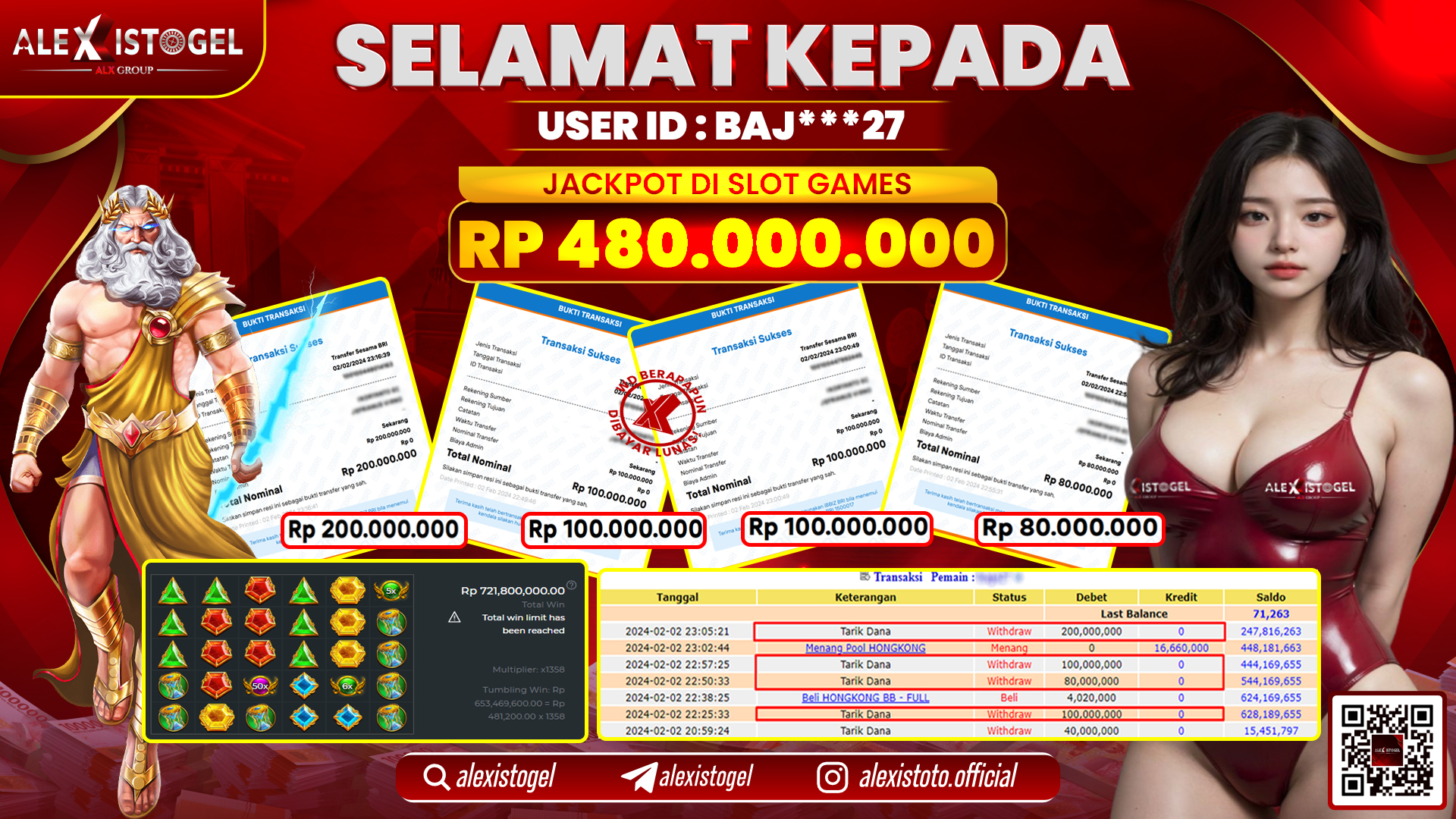 ALEXISTOGEL JACKPOT SLOT GAMES RP. 480.000.000 LUNAS