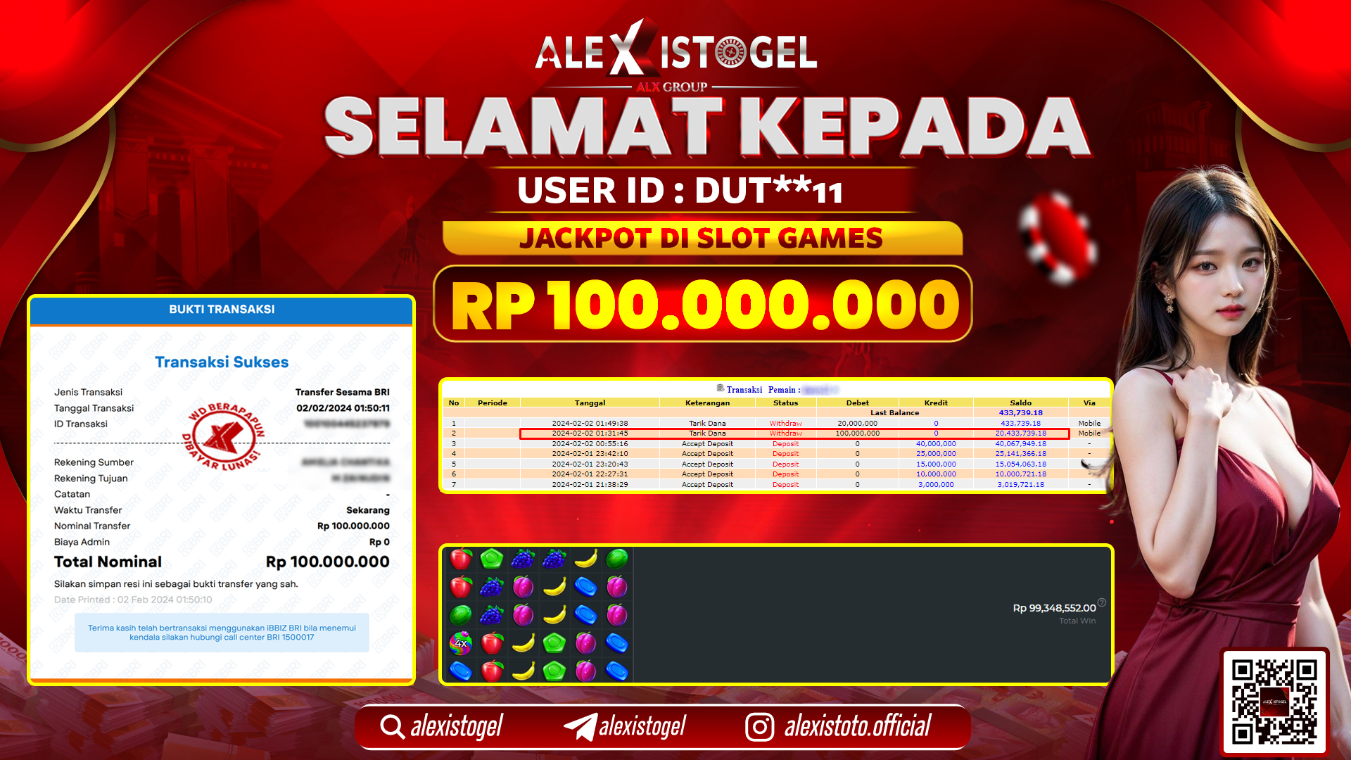 ALEXISTOGEL JACKPOT SLOT GAMES RP. 100.000.000 LUNAS