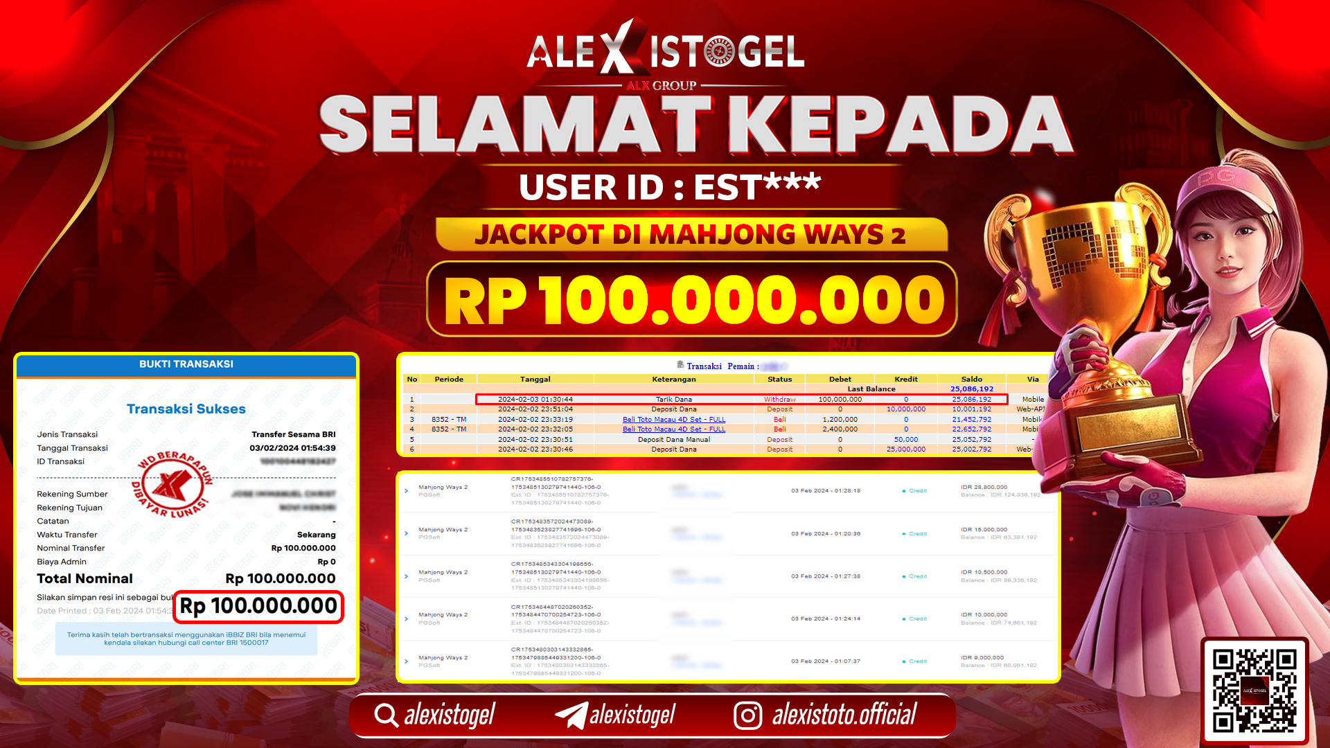 ALEXISTOGEL JACKPOT SLOT GAMES RP. 100.000.000 LUNAS