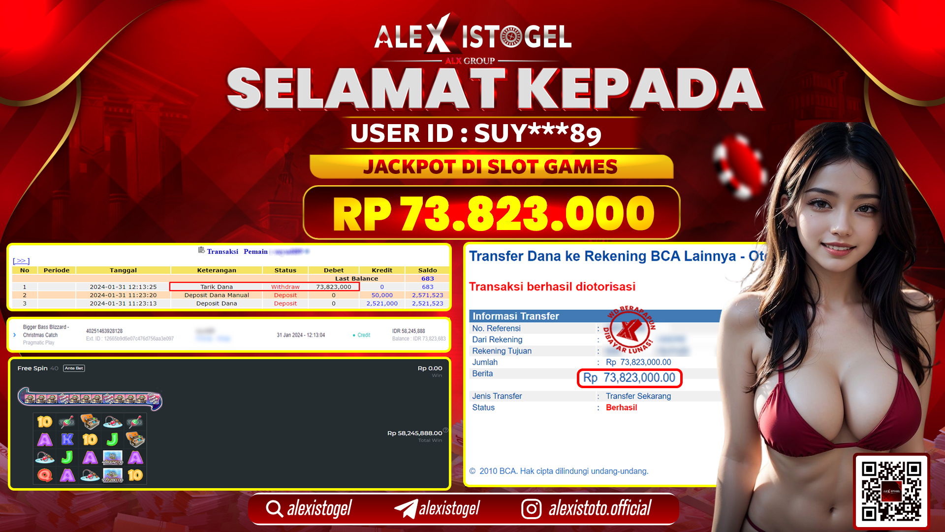 ALEXISTOGEL JACKPOT SLOT GAMES RP. 73.823.000 LUNAS