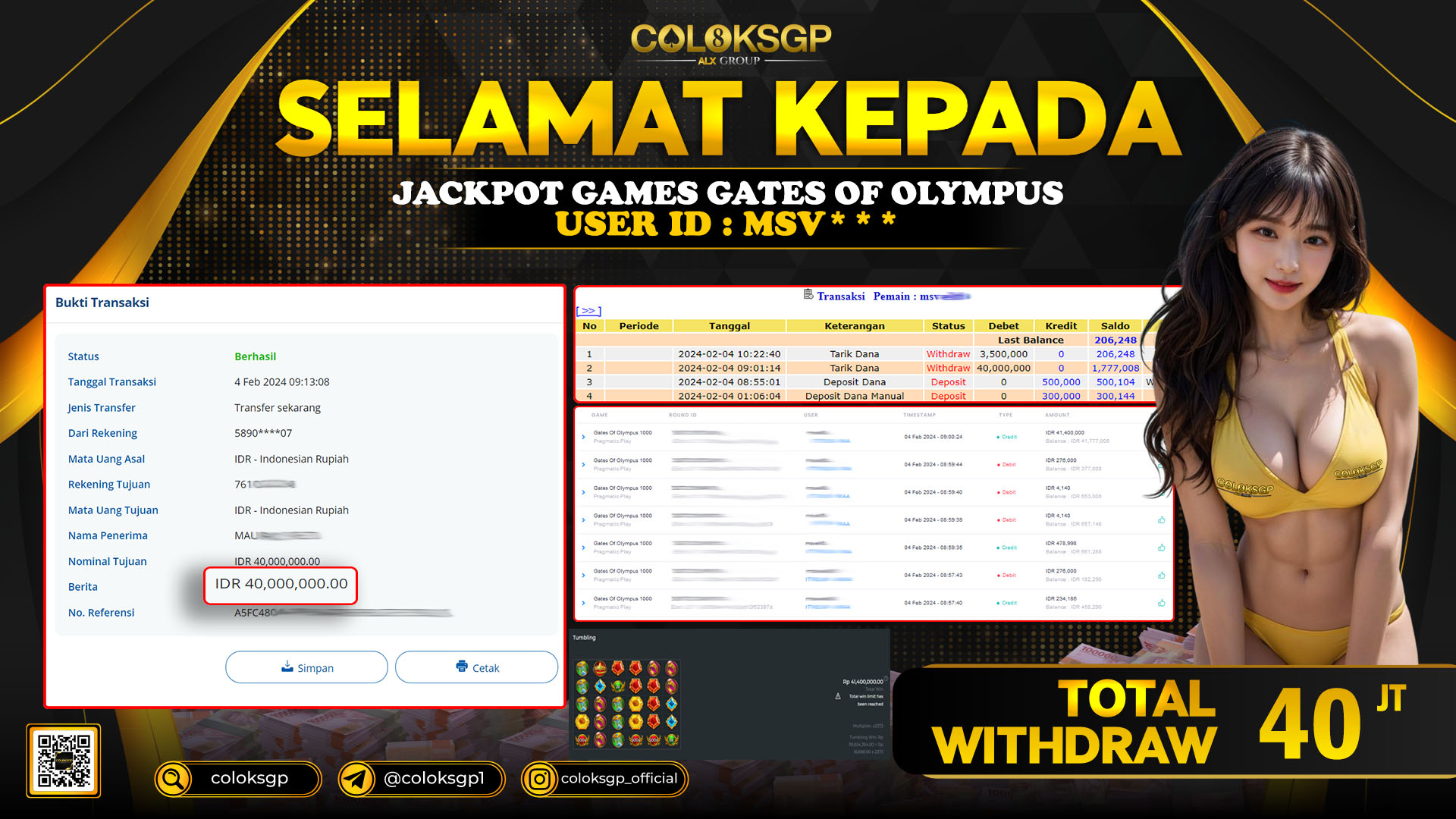 COLOKSGP JACKPOT SLOT GAMES RP 40.000.000 LUNAS