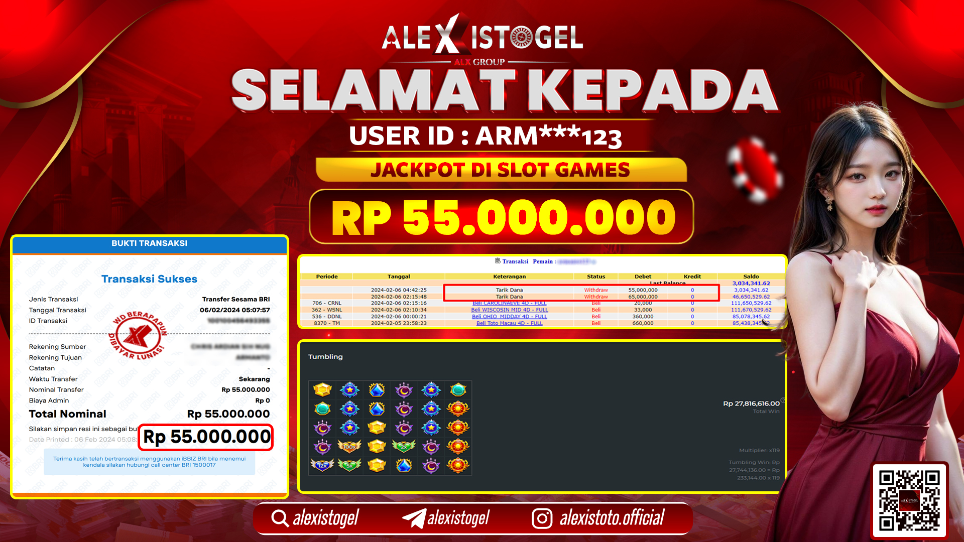 ALEXISTOGEL JACKPOT SLOT GAMES RP. 55.000.000 LUNAS