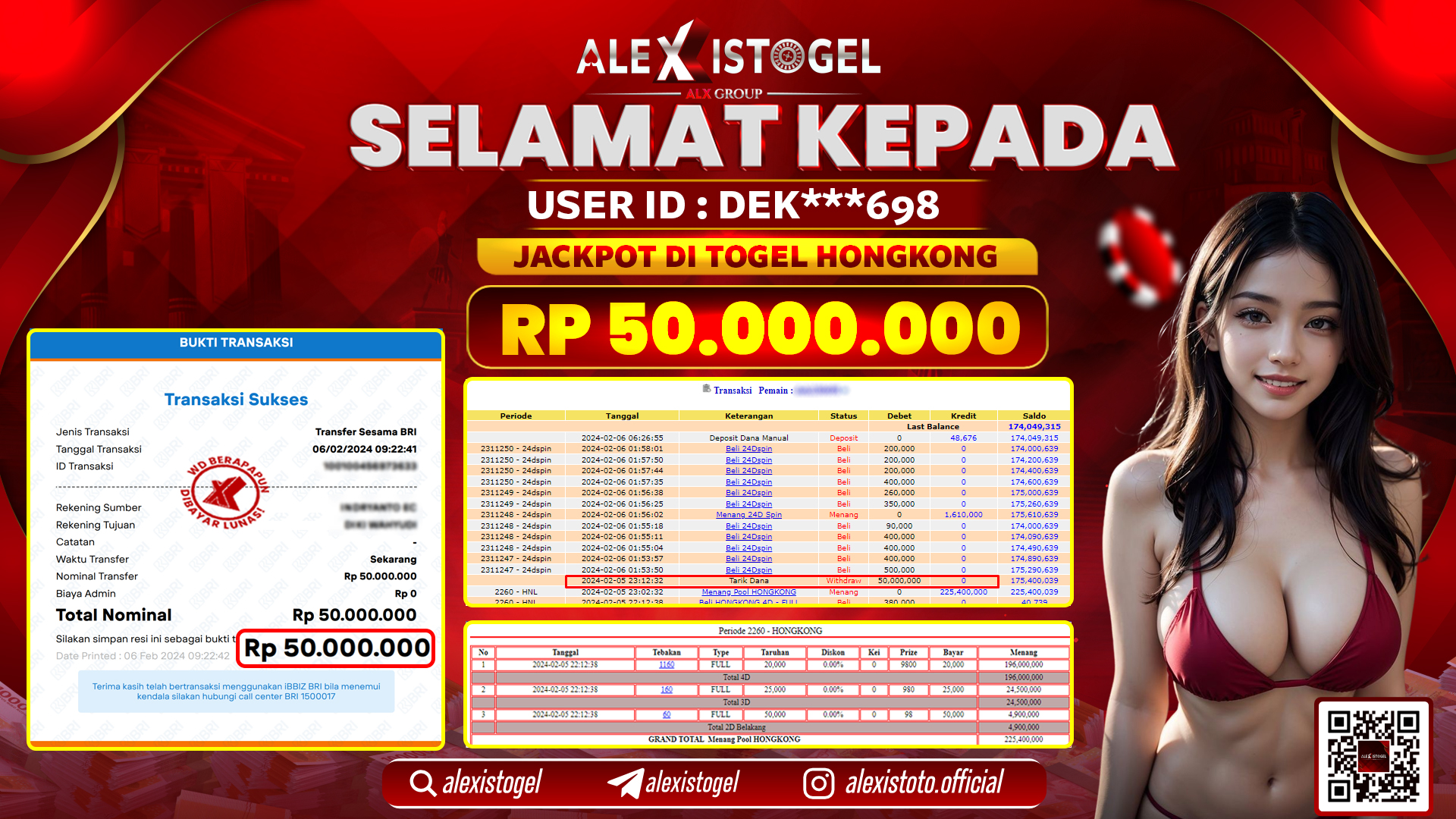 ALEXISTOGEL JACKPOT HONGKONG POOLS RP. 50.000.000 LUNAS