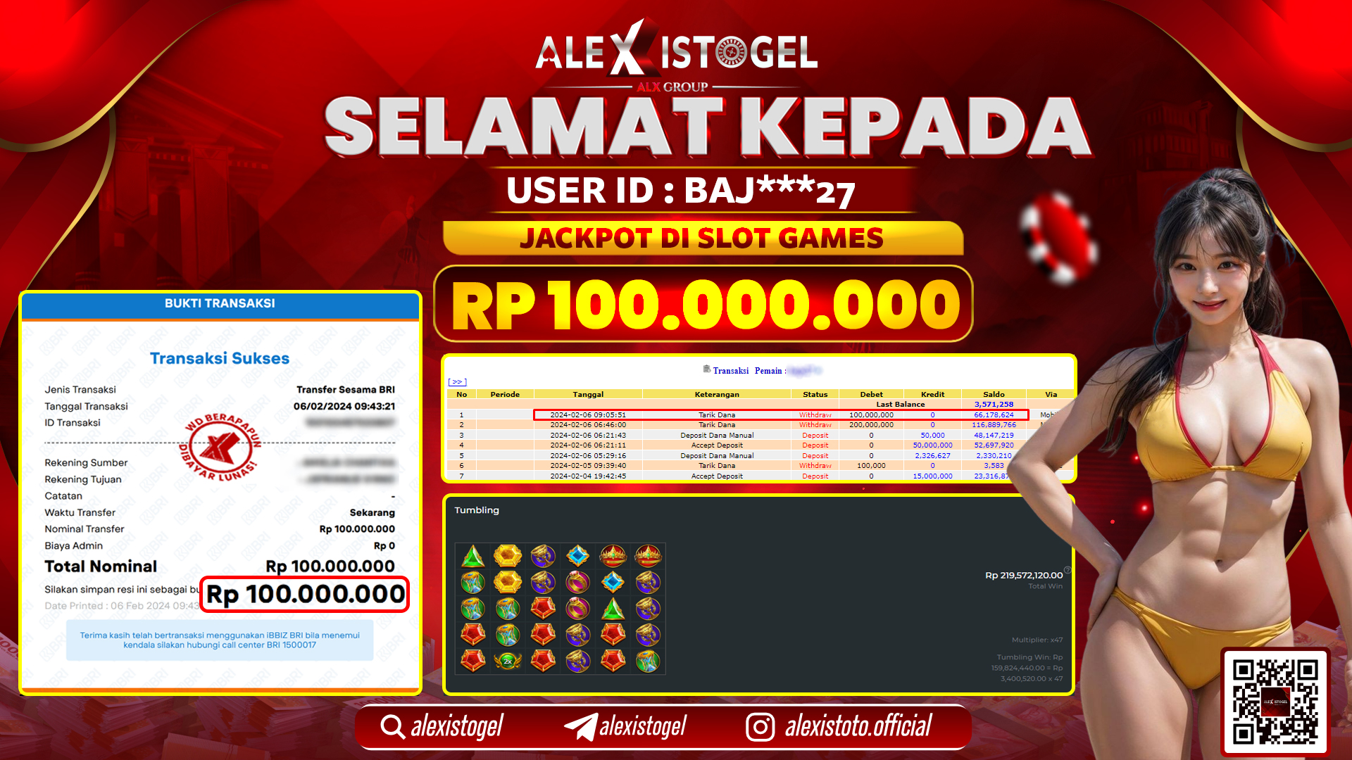 ALEXISTOGEL JACKPOT SLOT GAMES RP. 100.000.000 LUNAS