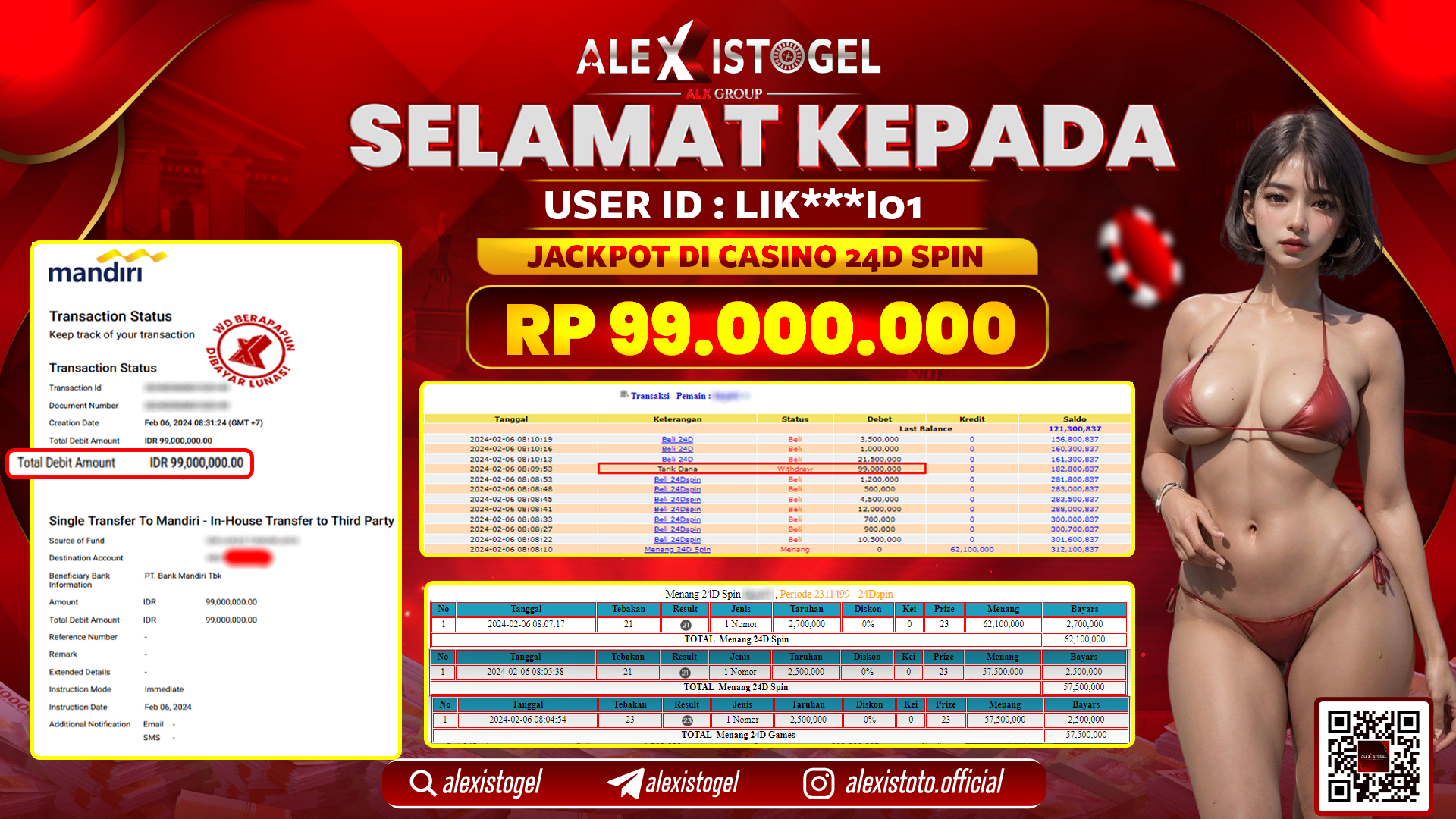 ALEXISTOGEL JACKPOT 24D SPIN RP. 99.000.000 LUNAS