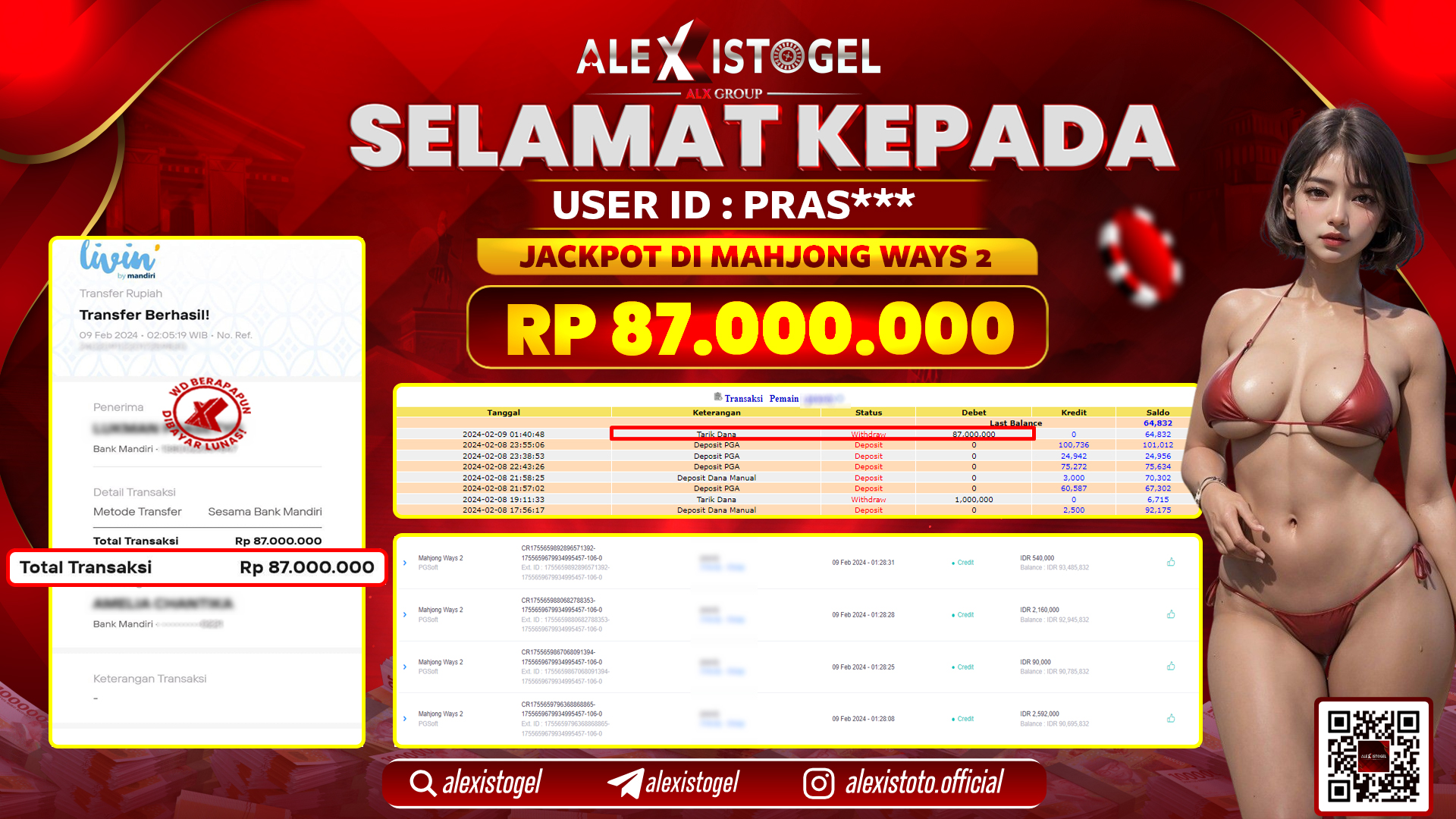 ALEXISTOGEL JACKPOT SLOT GAMES RP. 87.000.000 LUNAS