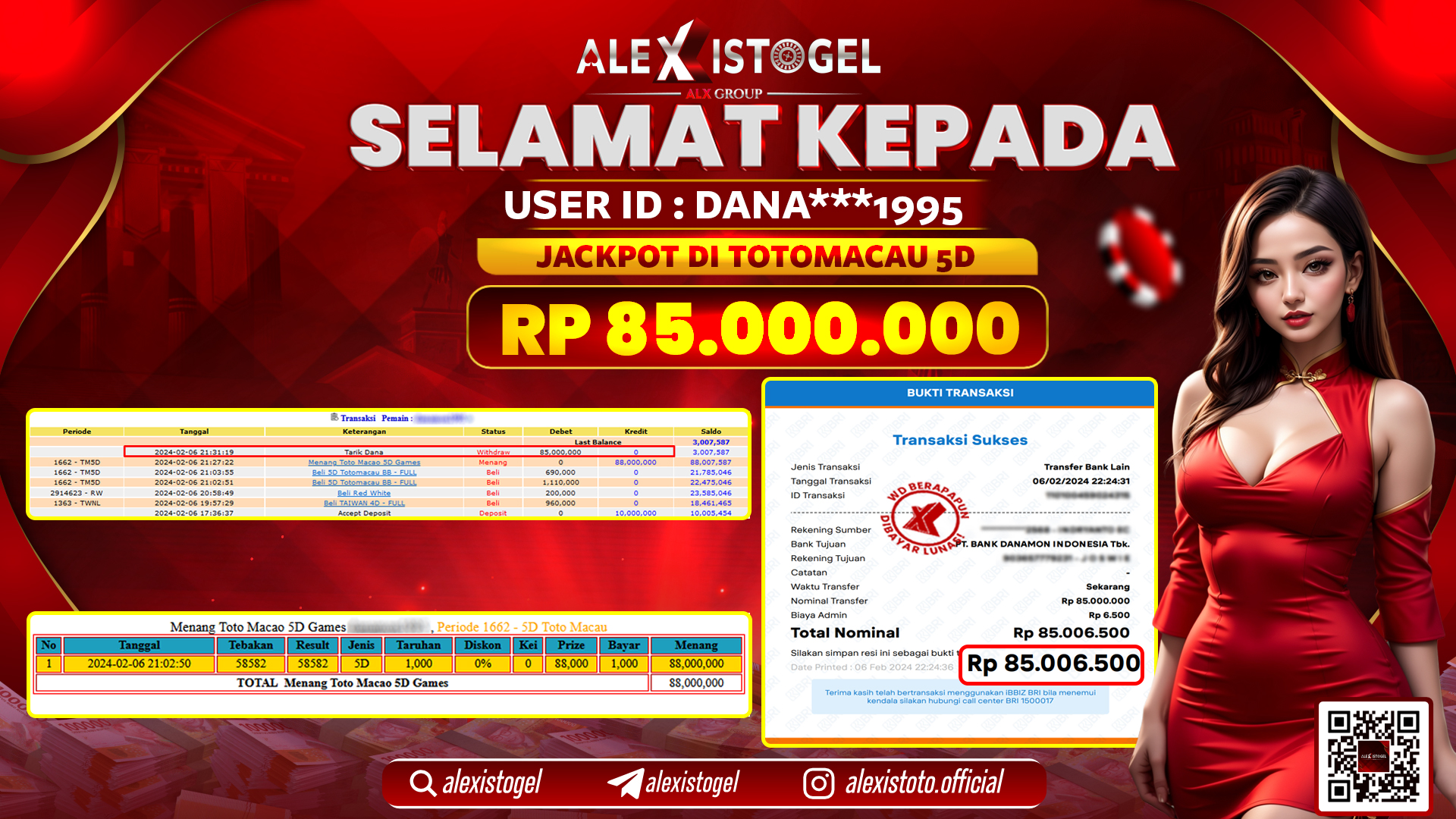 ALEXISTOGEL JACKPOT TOTO MACAU 5D RP. 85.000.000 LUNAS