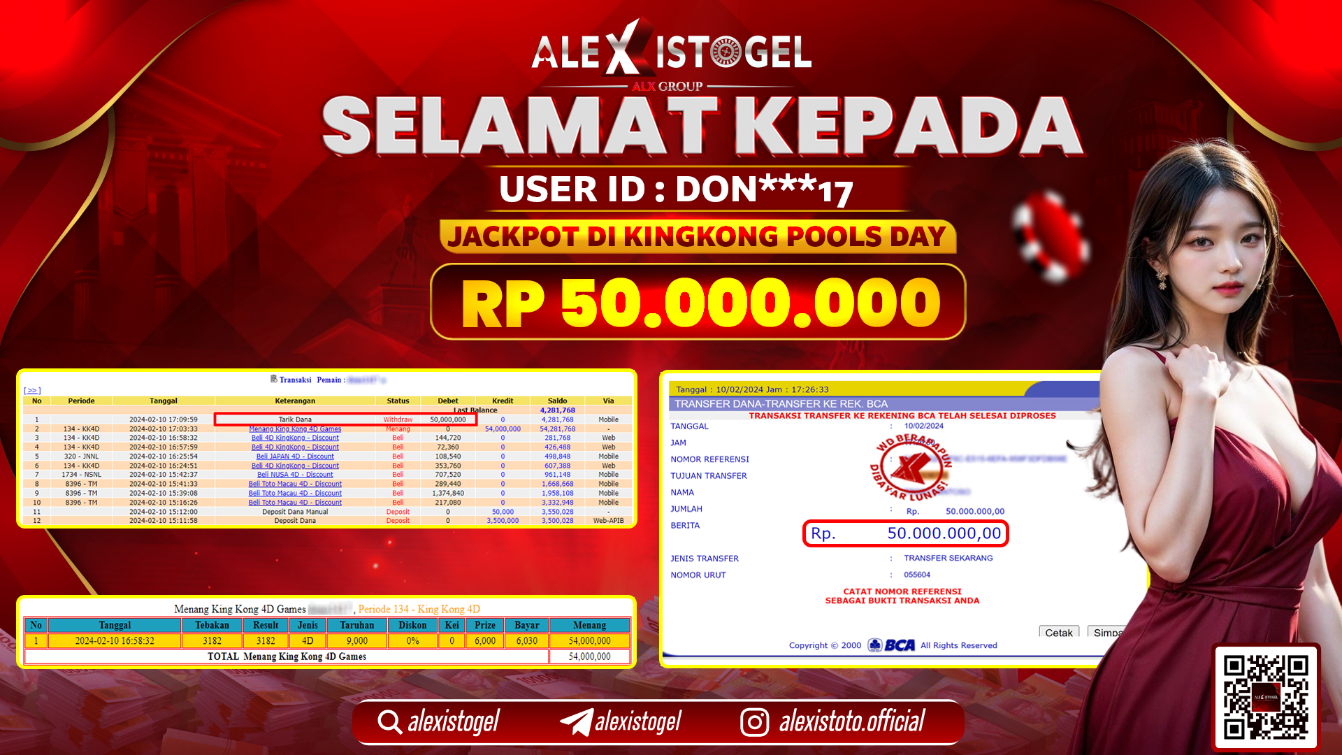 ALEXISTOGEL JACKPOT KINGKONG POOLS RP. 50.000.000 LUNAS