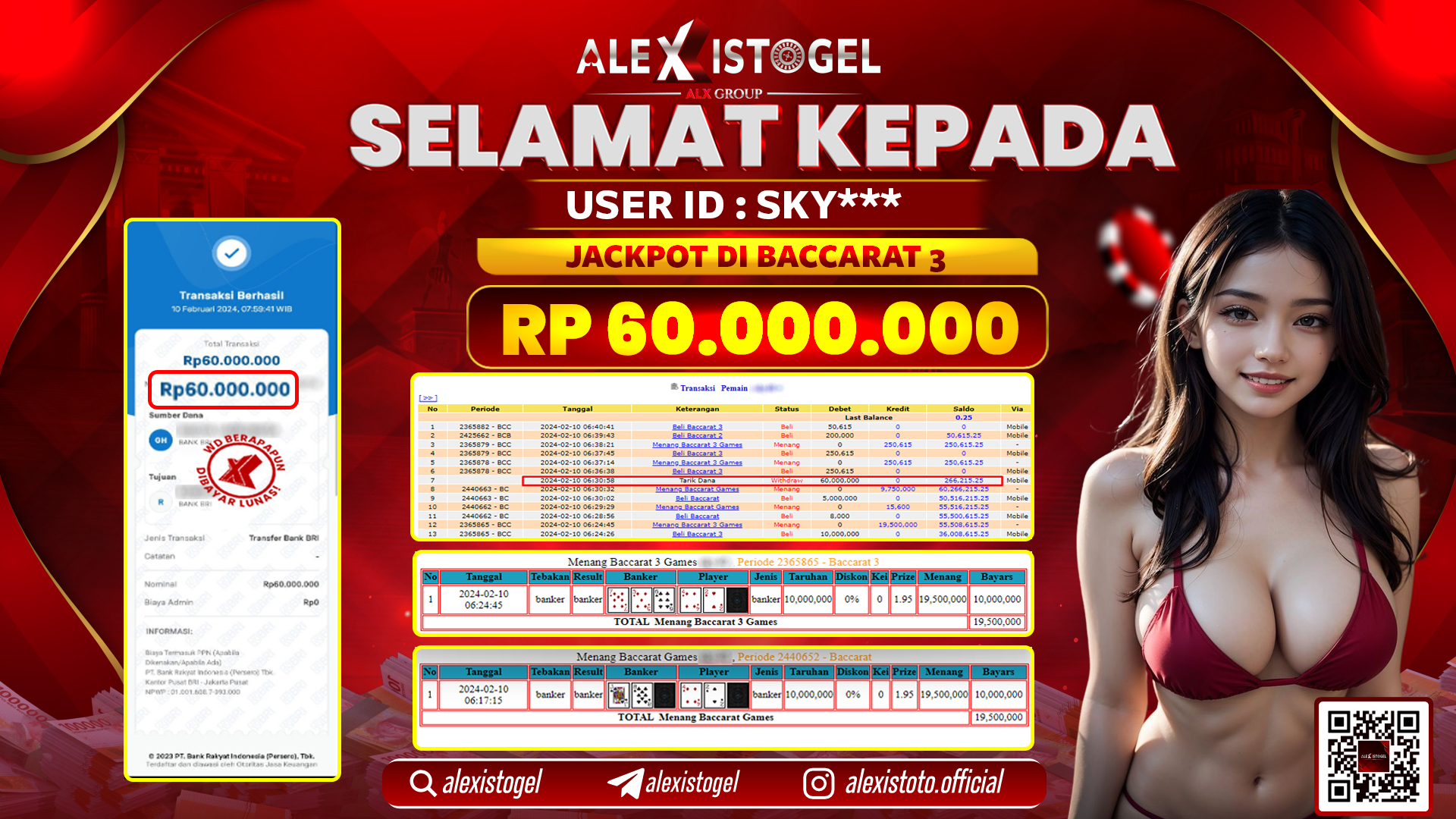 ALEXISTOGEL JACKPOT BACCARAT 3 RP. 60.000.000 LUNAS