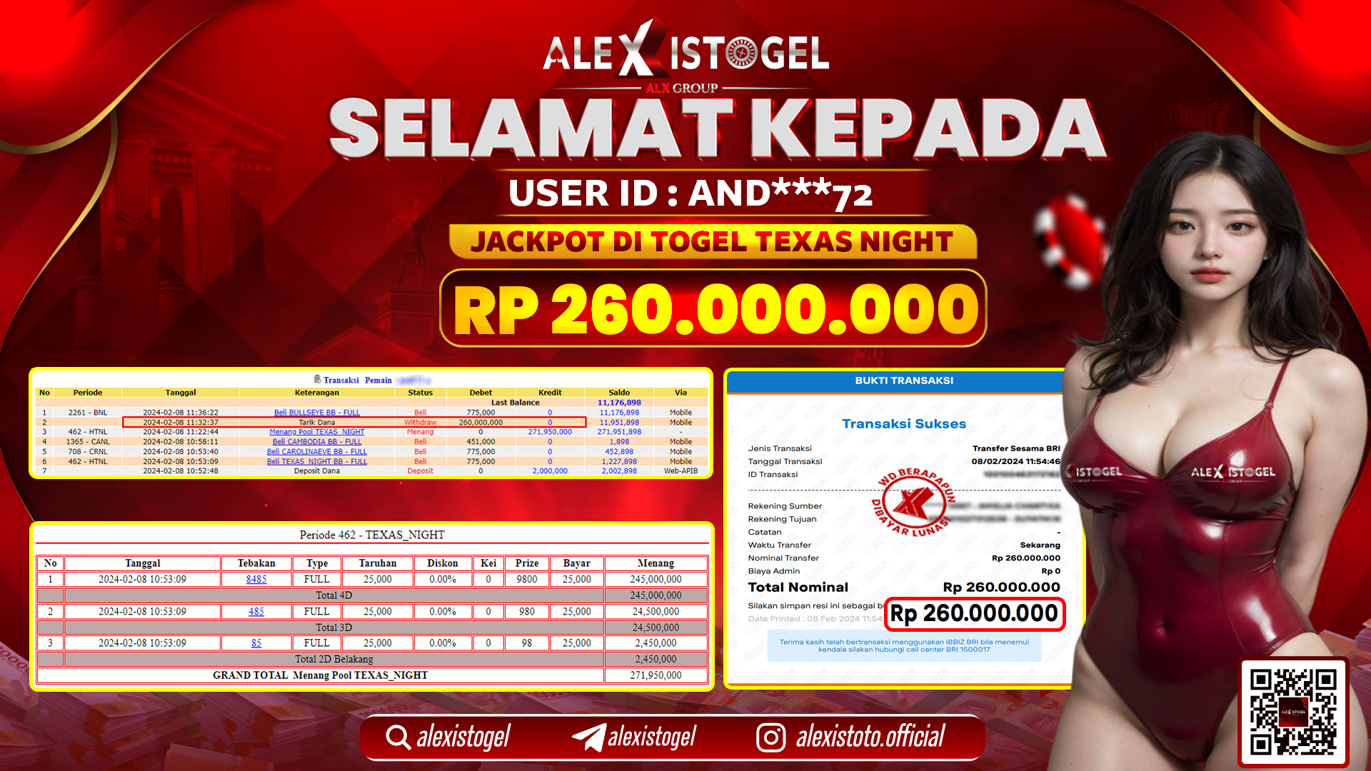 ALEXISTOGEL JACKPOT TEXAS NIGHT  POOLS RP. 260.000.000 LUNAS