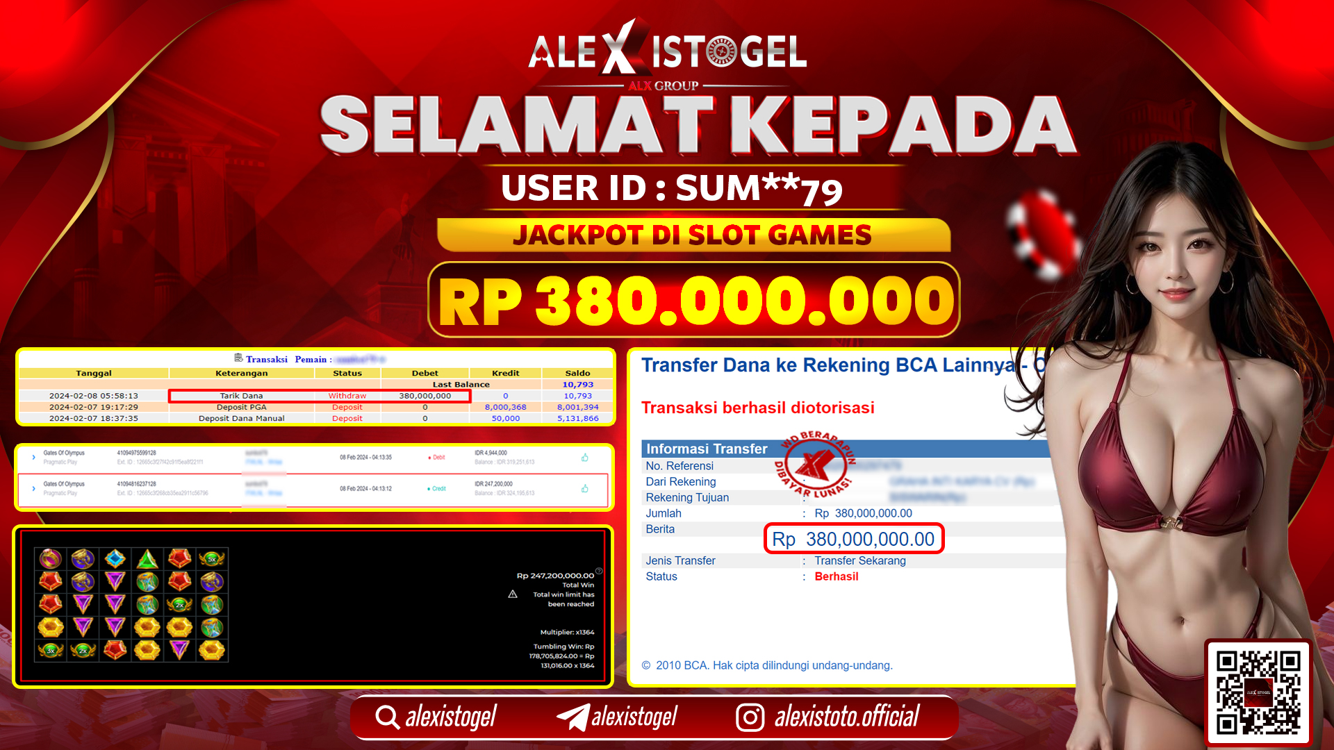 ALEXISTOGEL JACKPOT SLOT GAMES RP. 380.000.000 LUNAS