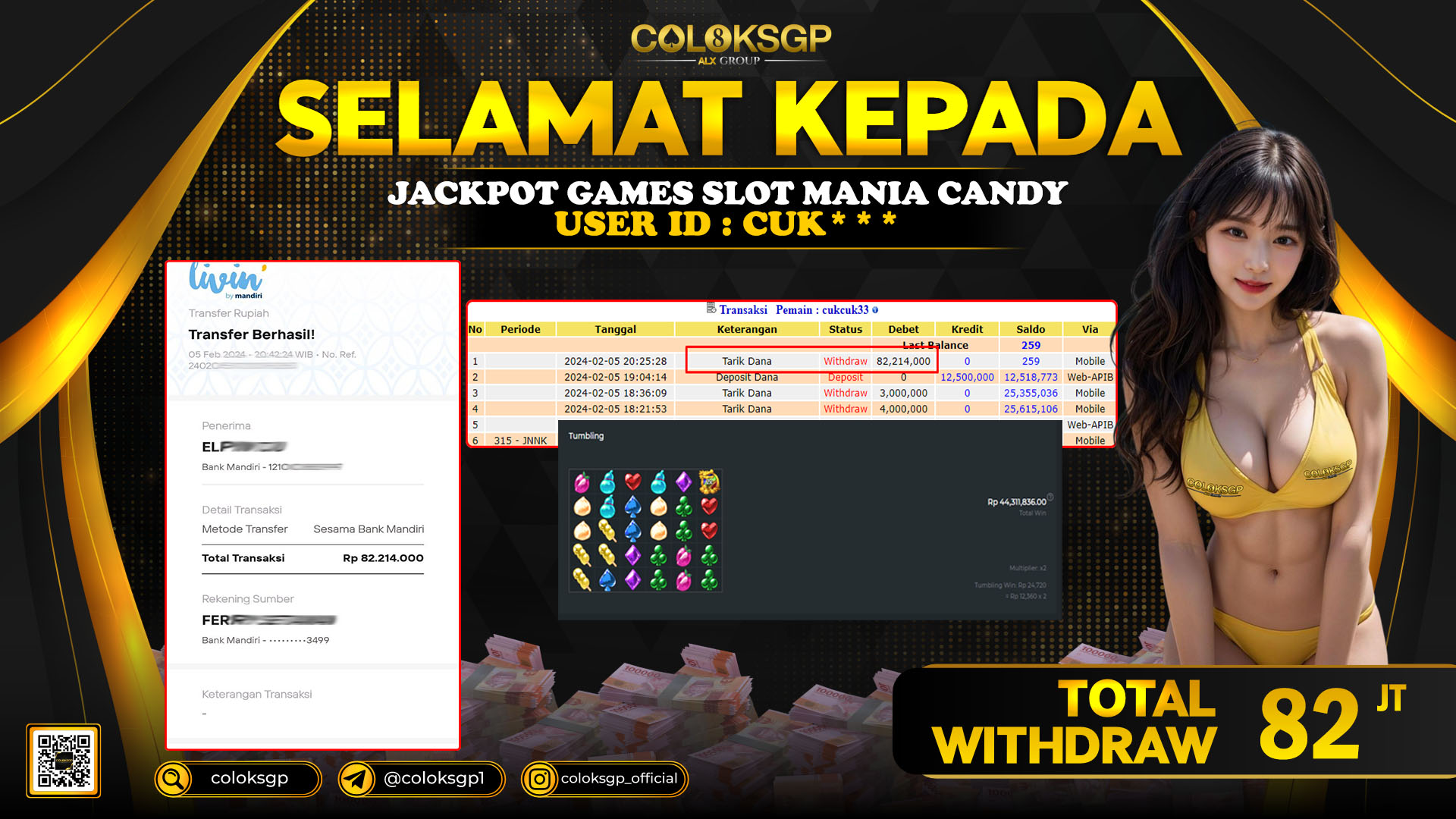 COLOKSGP JACKPOT SLOT GAMES RP 82.000.000 LUNAS