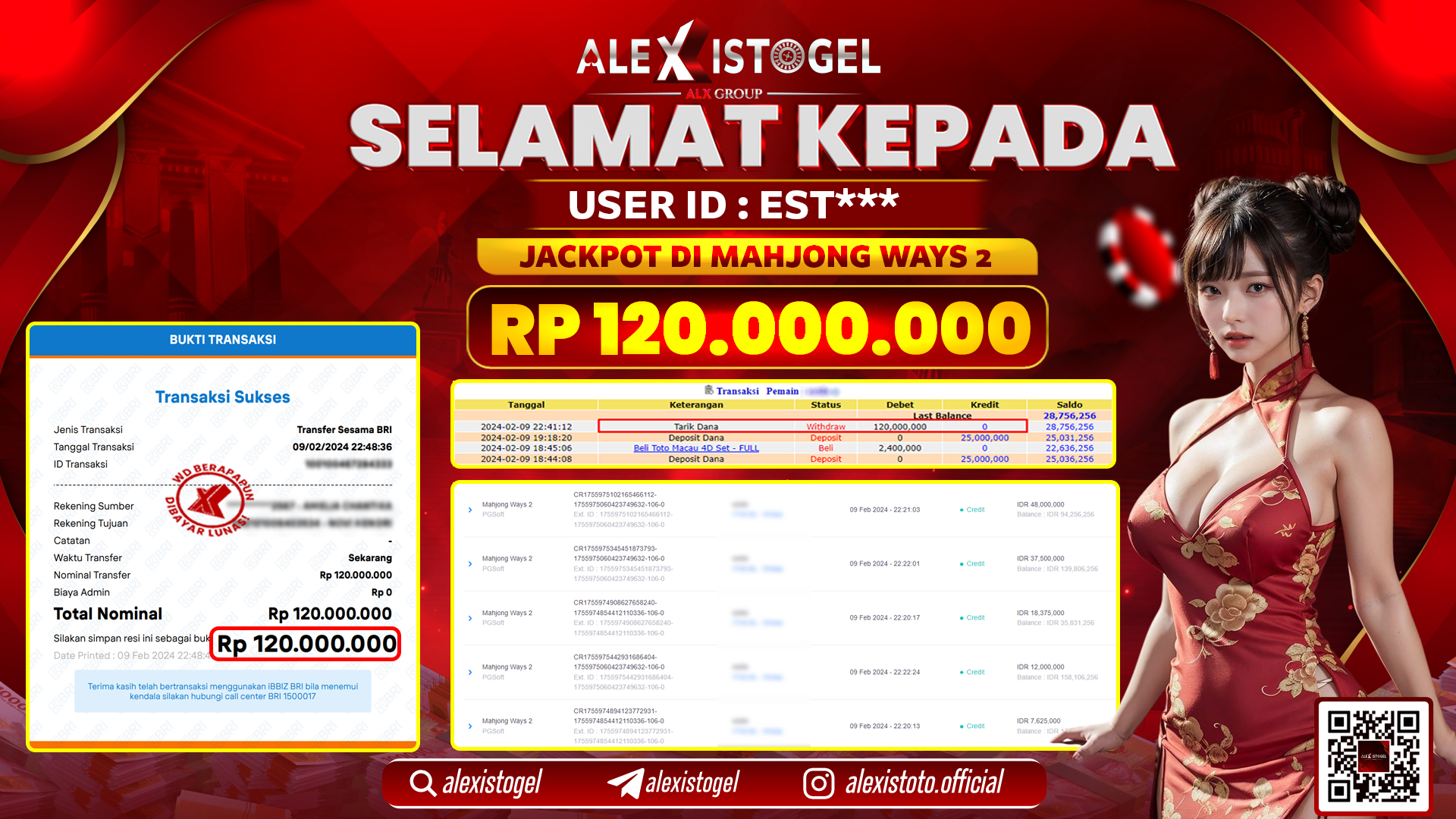 ALEXISTOGEL JACKPOT SLOT GAMES RP. 120.000.000 LUNAS