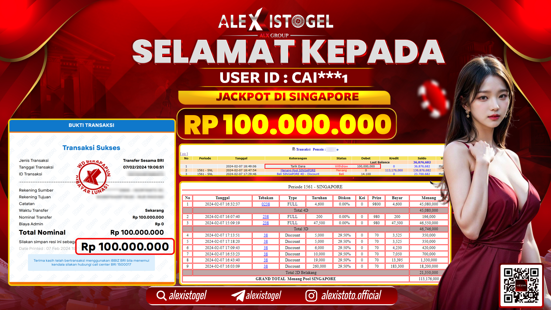 ALEXISTOGEL JACKPOT SINGAPORE POOLS RP. 100.000.000 LUNAS