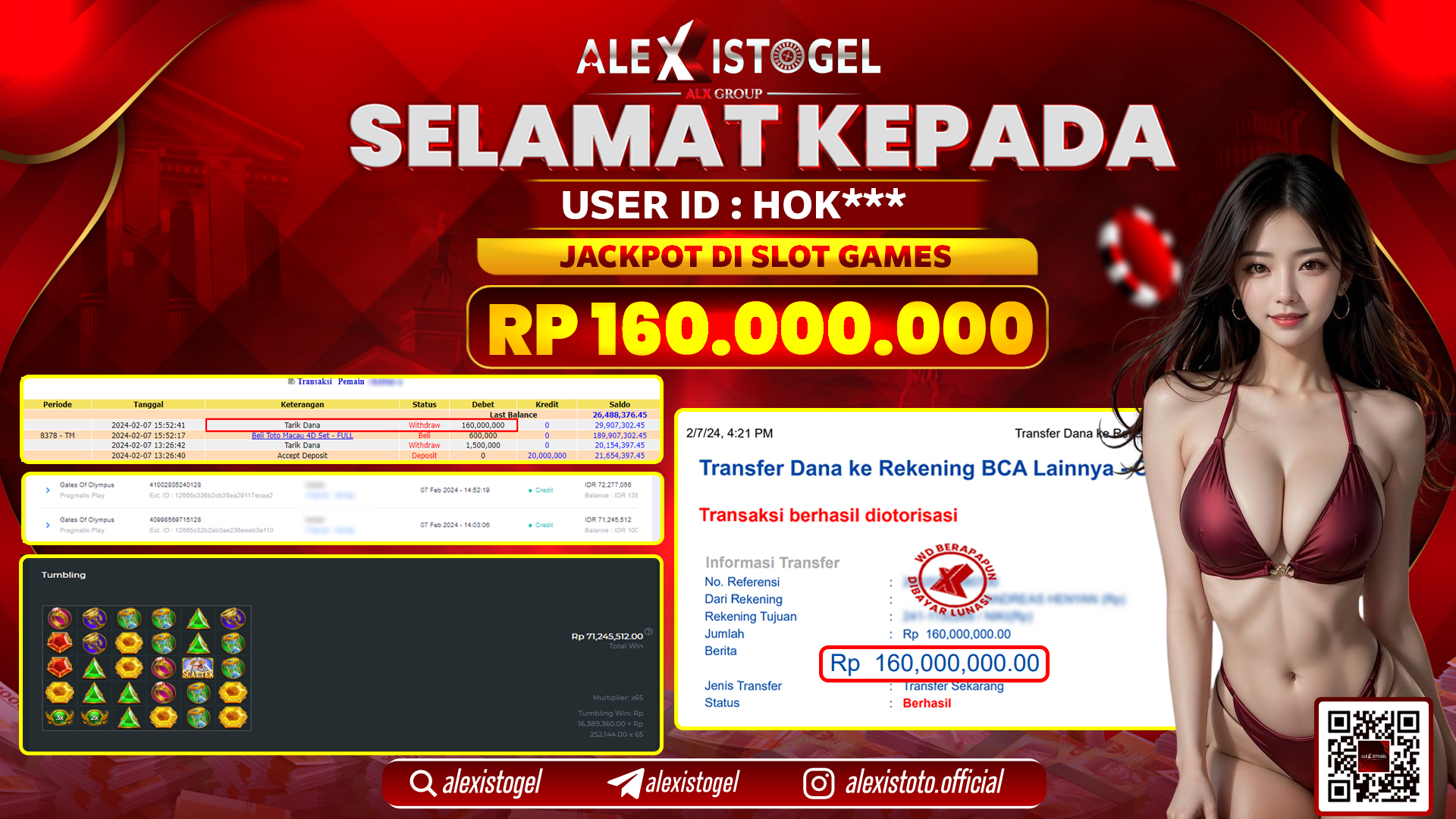 ALEXISTOGEL JACKPOT SLOT GAMES RP. 160.000.000 LUNAS