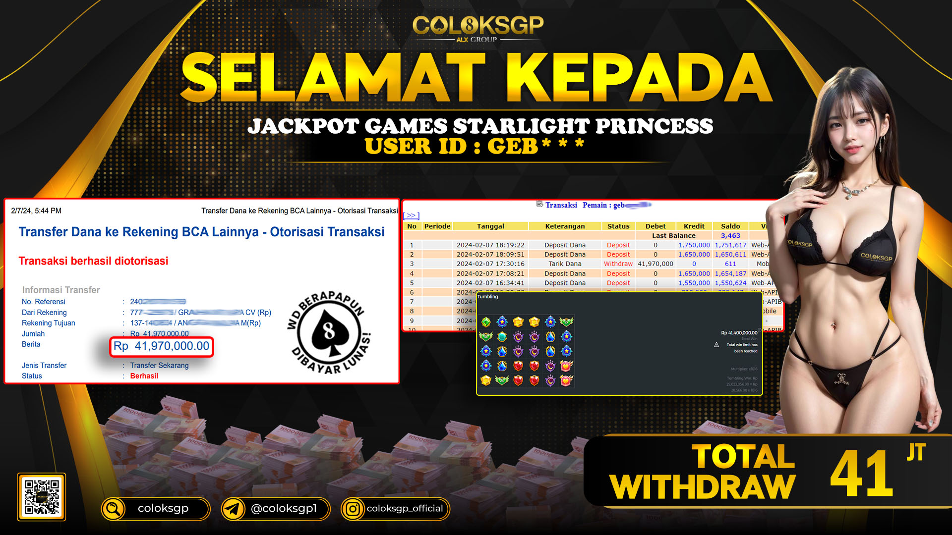 COLOKSGP JACKPOT SLOT GAMES RP 41.000.000 LUNAS