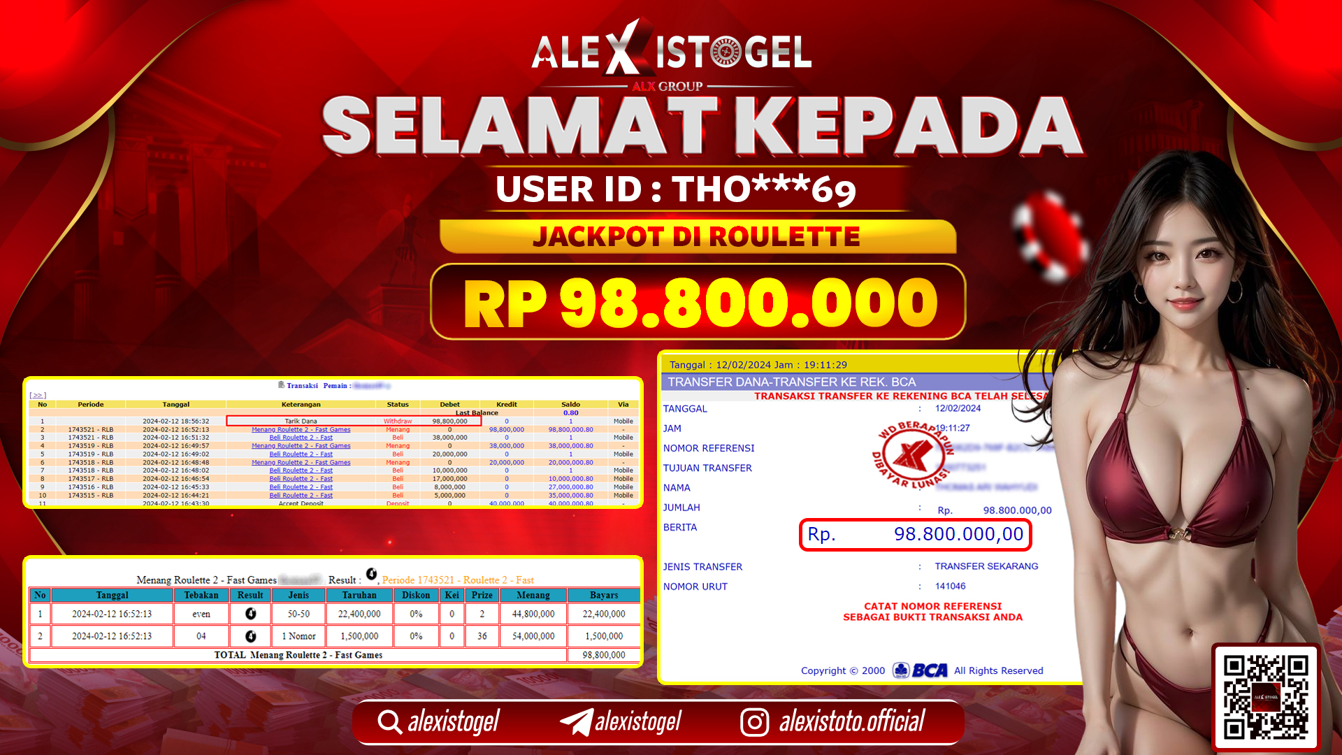 ALEXISTOGEL JACKPOT ROULETTE RP. 98.800.000 LUNAS