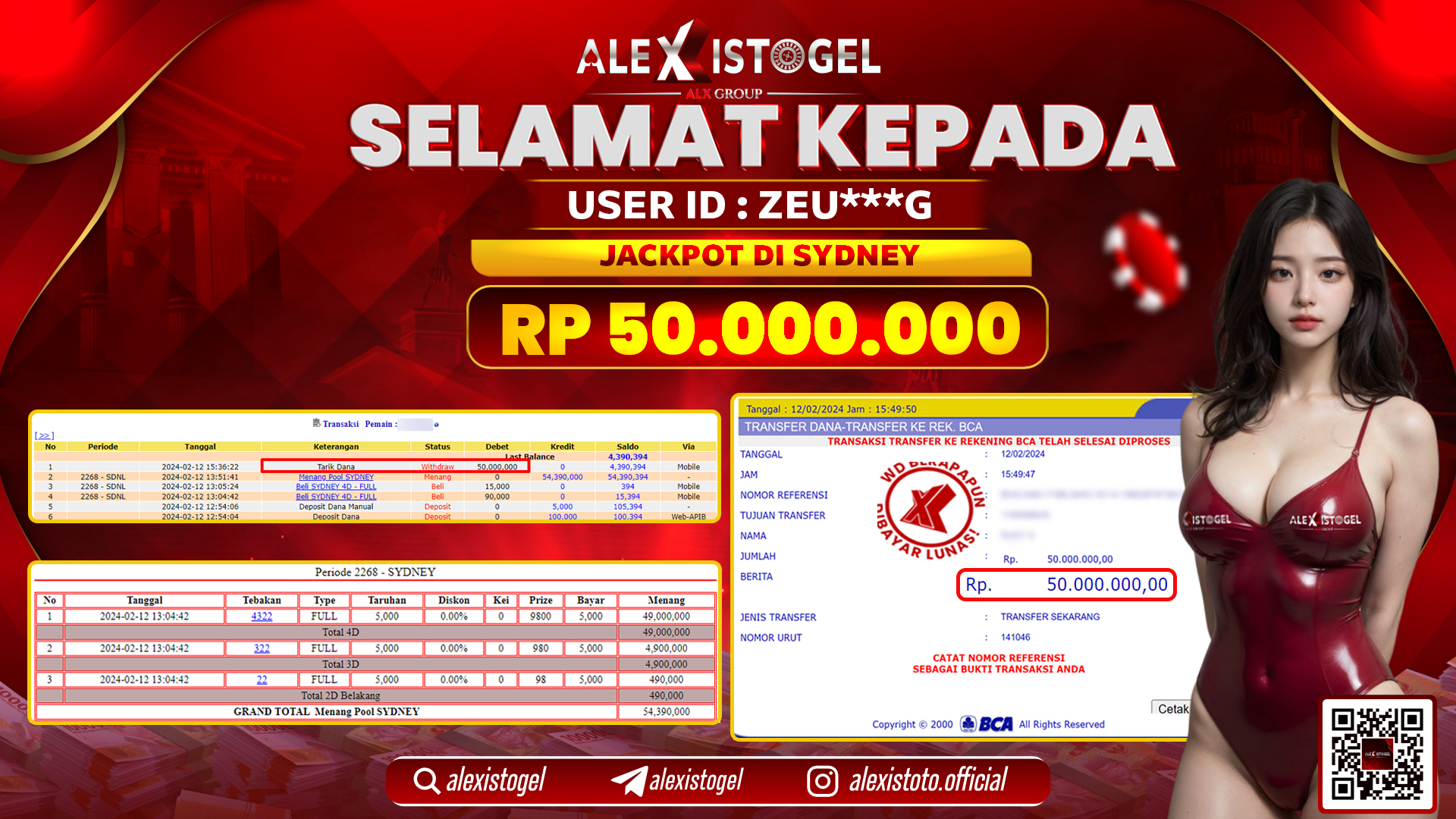 ALEXISTOGEL JACKPOT SYDNEY POOLS RP. 50.000.000 LUNAS