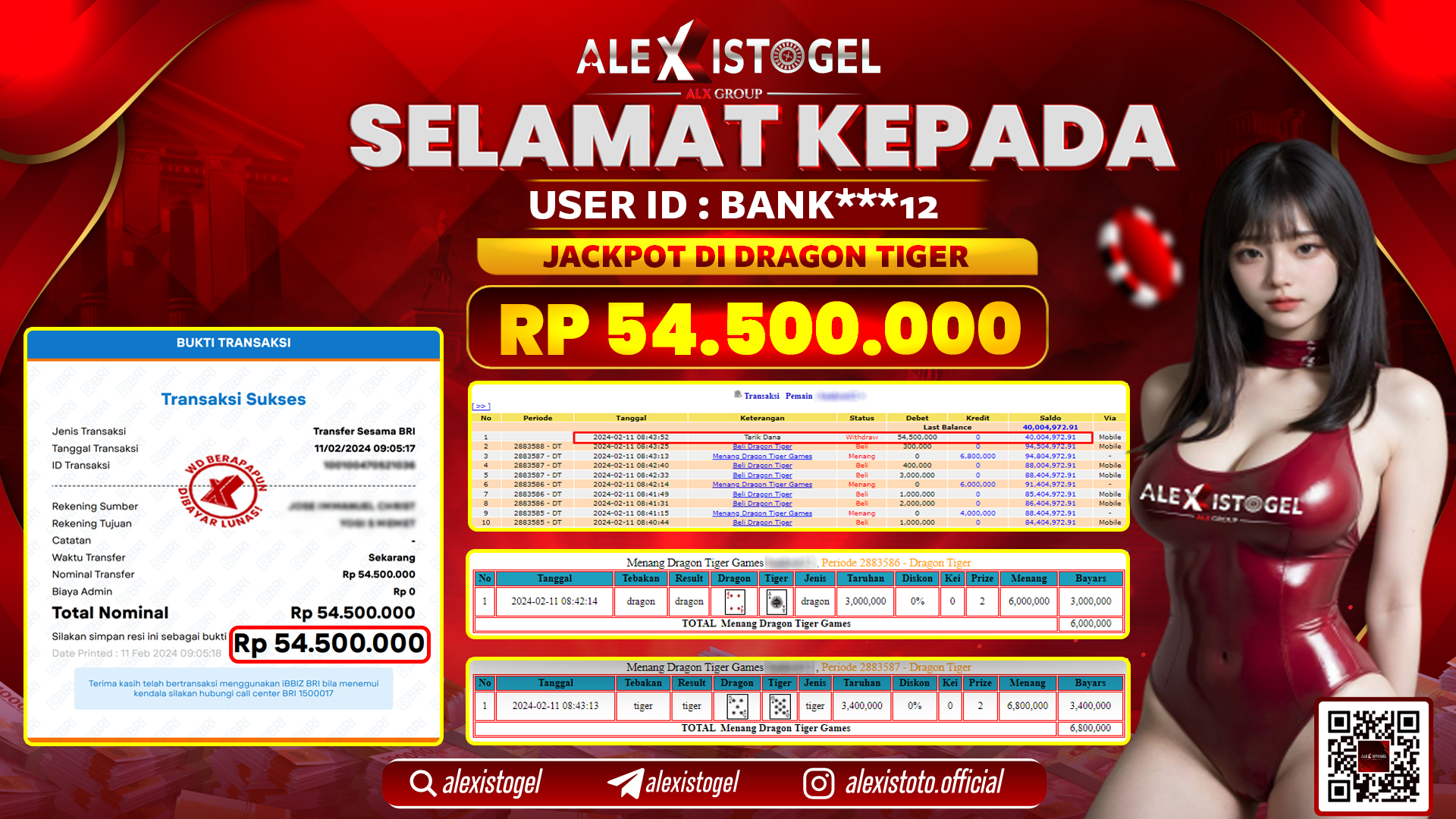 ALEXISTOGEL JACKPOT DRAGON TIGER RP. 54.500.000 LUNAS