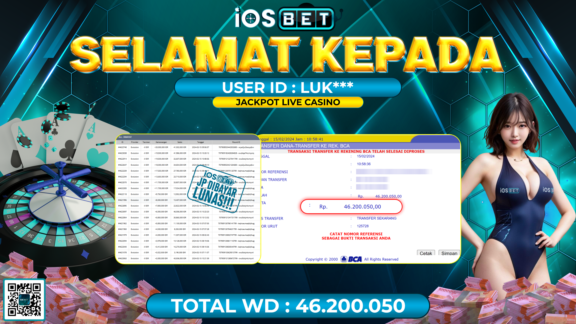 Bukti Pembayaran LUNAS LIVE GAMES GACOR Rp. 46.200.050,-