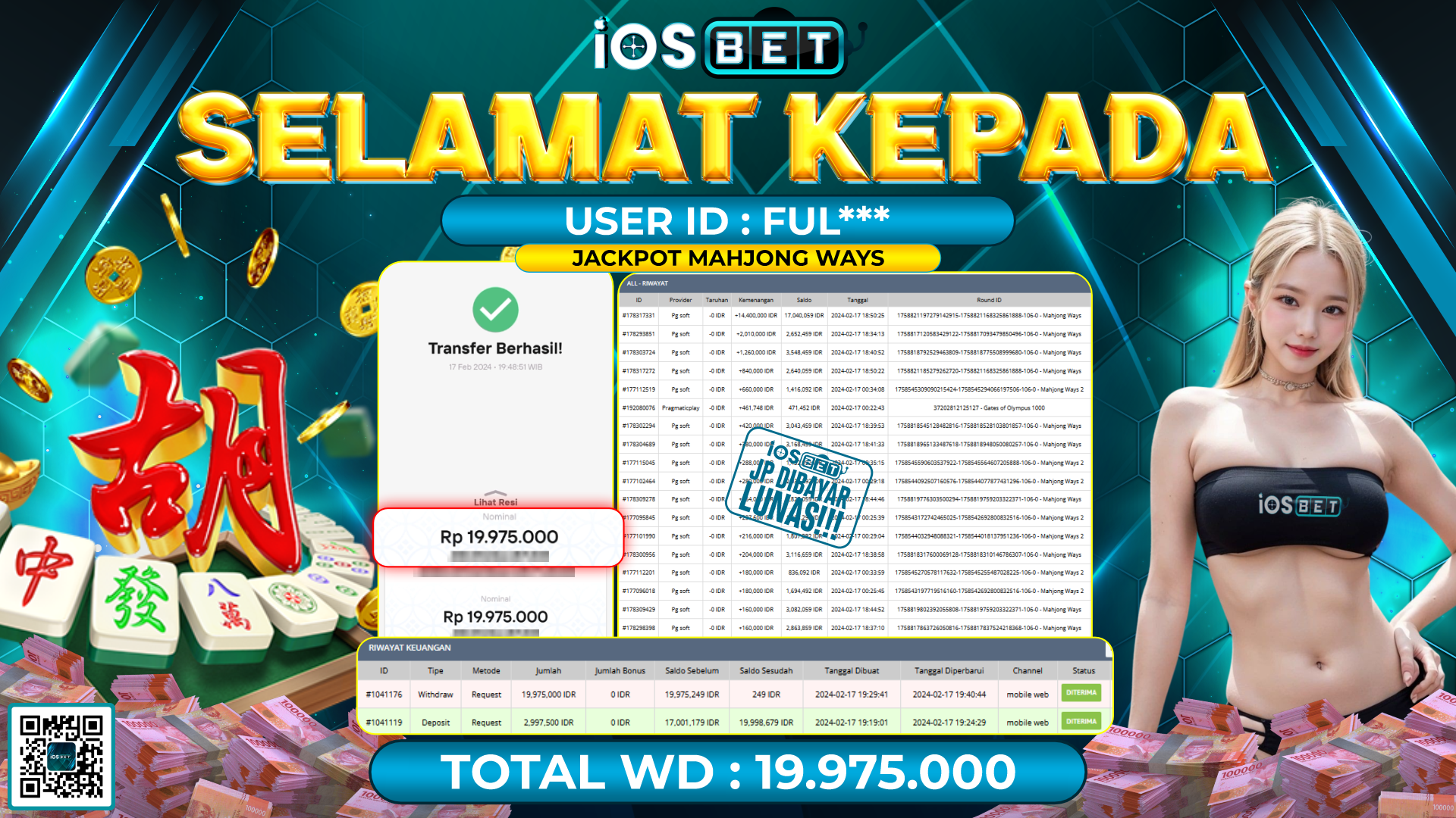 Bukti Pembayaran LUNAS SLOT GAMES GACOR Rp. 19.975.000,-