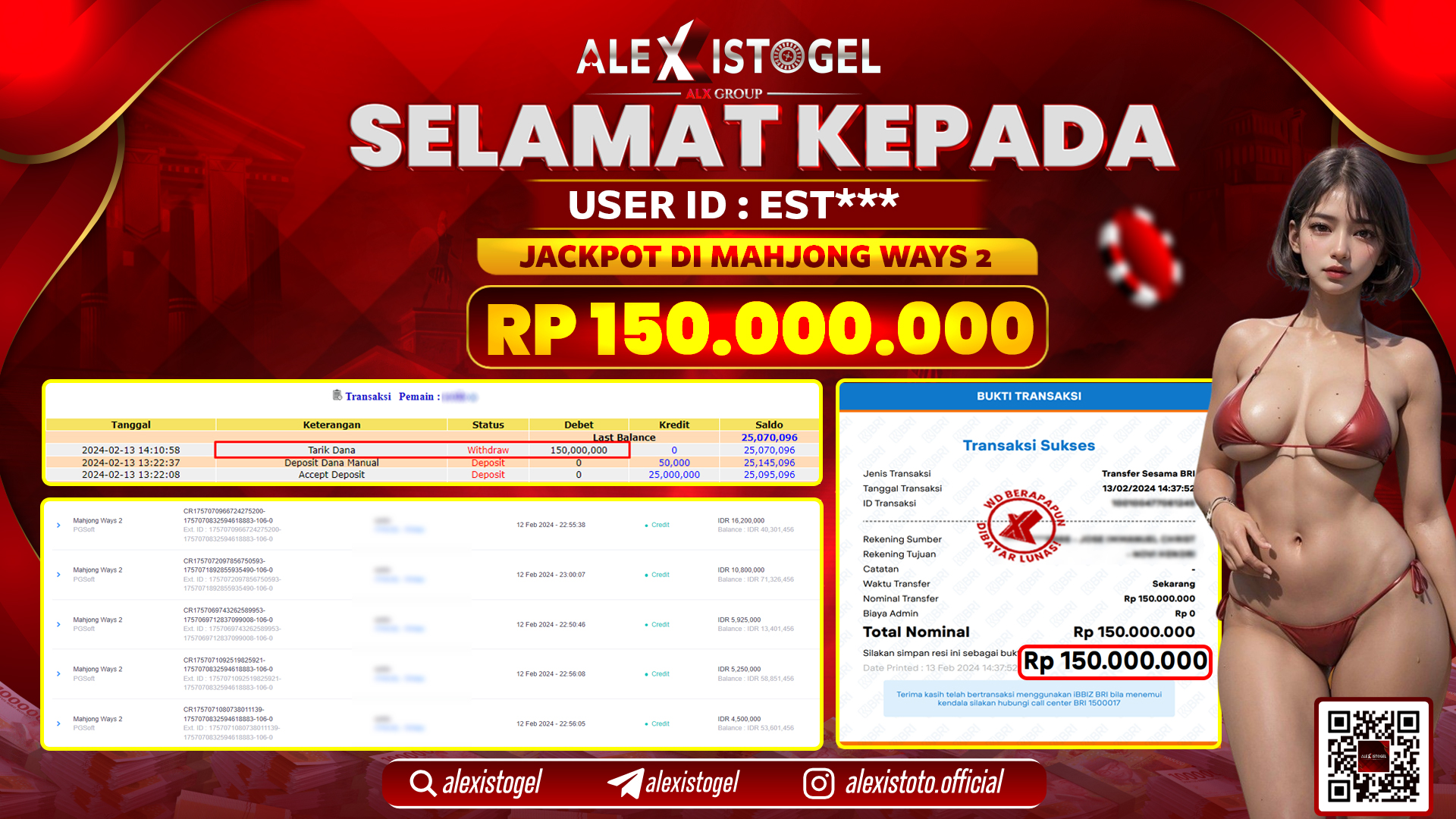 ALEXISTOGEL JACKPOT SLOT GAMES RP. 150.000.000 LUNAS