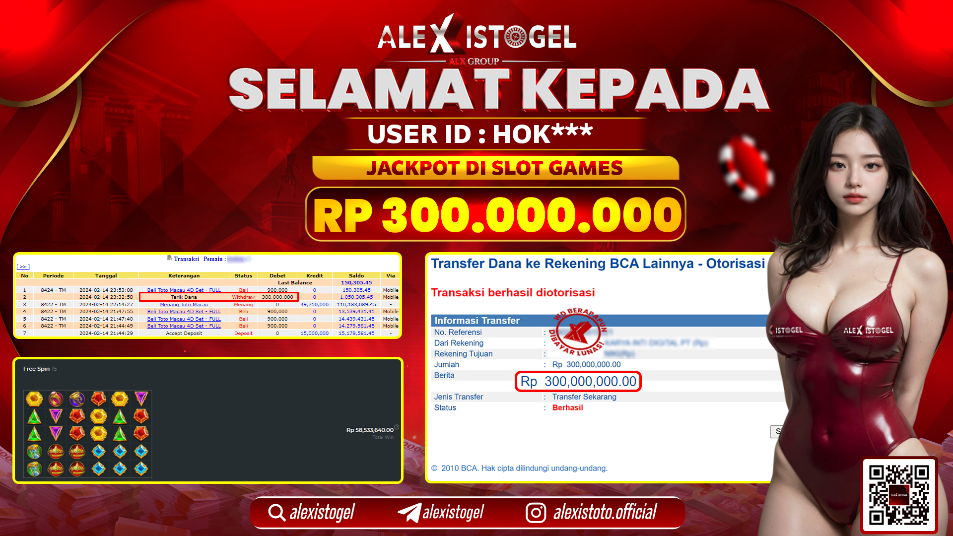 ALEXISTOGEL JACKPOT SLOT GAMES RP. 300.000.000 LUNAS