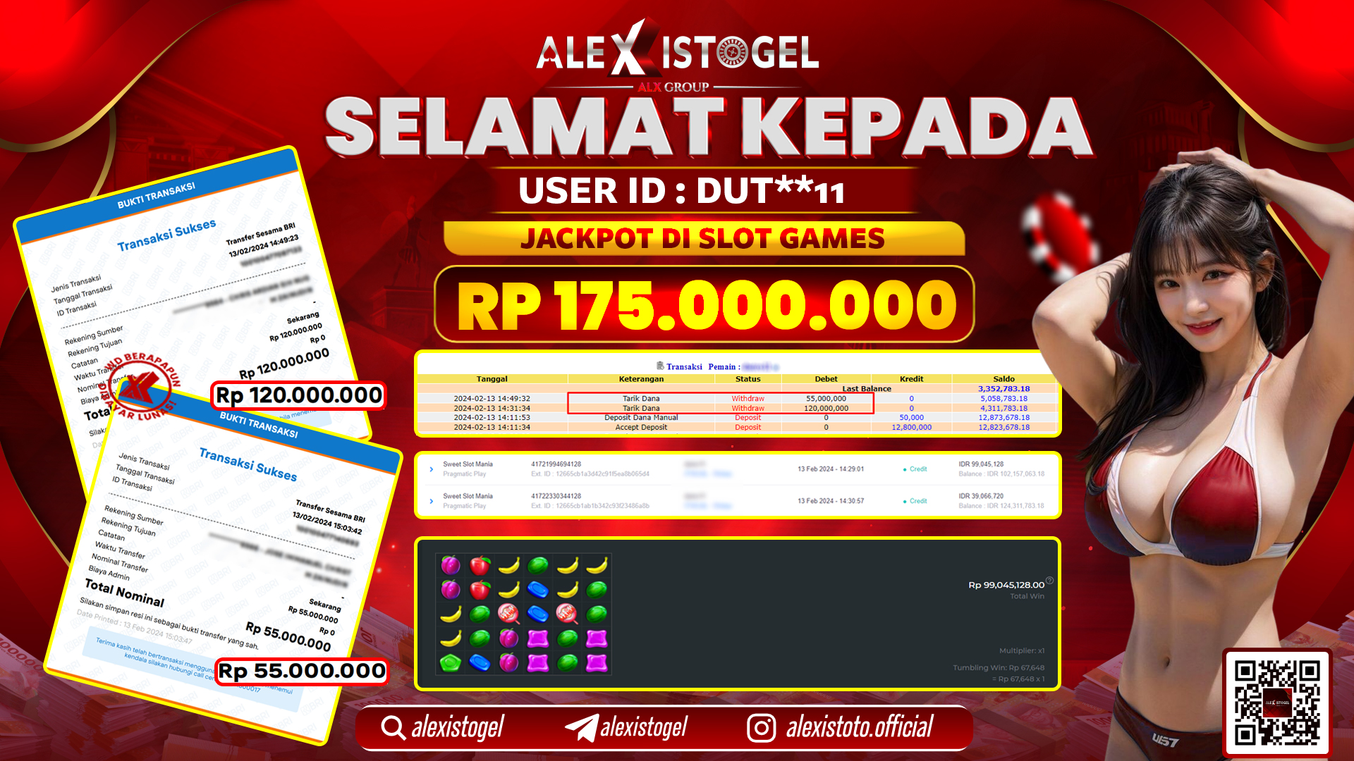 ALEXISTOGEL JACKPOT SLOT GAMES RP. 175.000.000 LUNAS