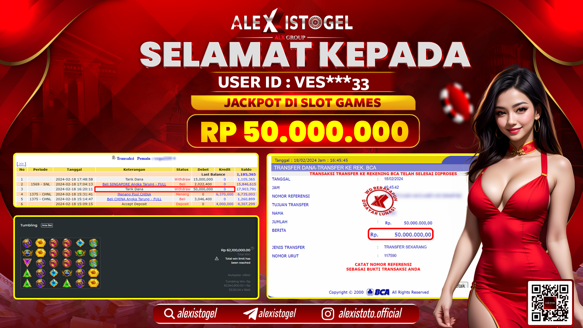 ALEXISTOGEL JACKPOT SLOT GAMES RP. 50.000.000 LUNAS