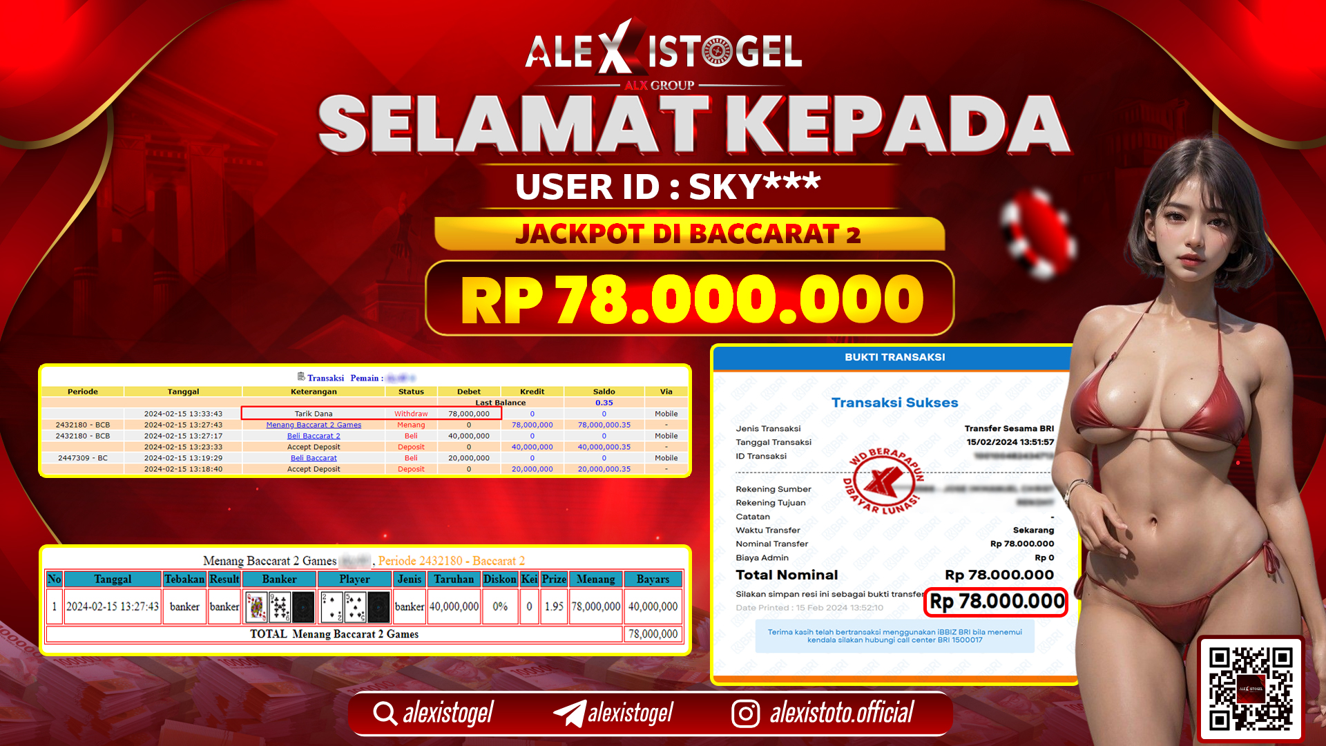 ALEXISTOGEL JACKPOT BACCARAT 2 RP. 78.000.000 LUNAS
