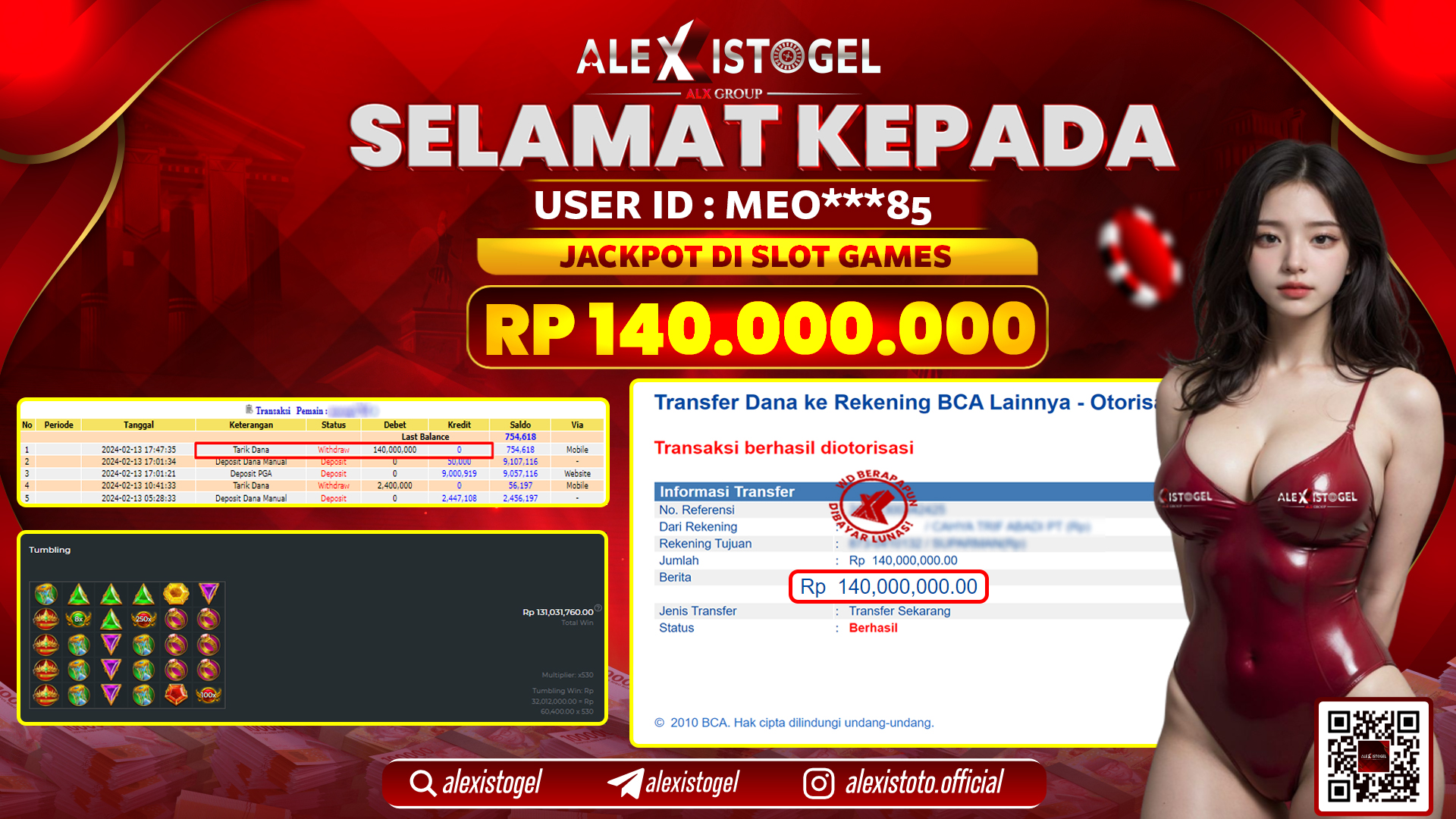 ALEXISTOGEL JACKPOT SLOT GAMES RP. 140.000.000 LUNAS