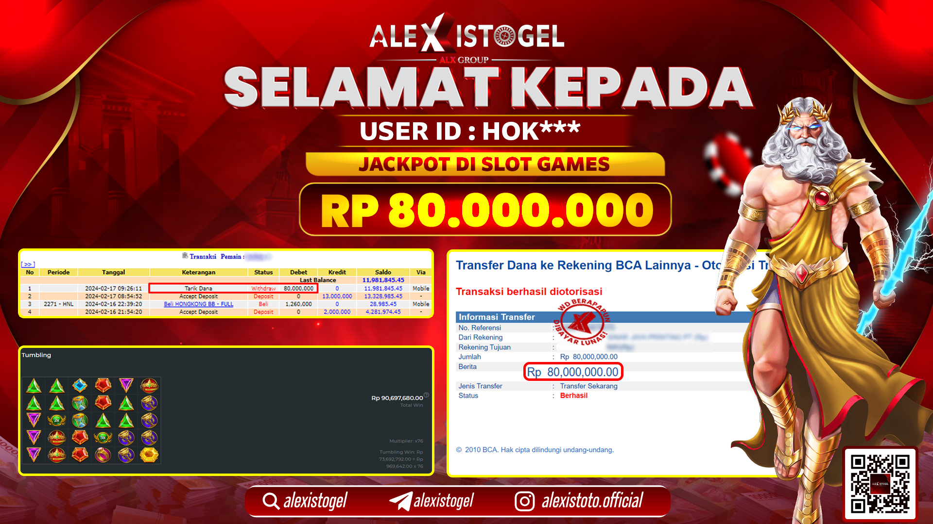 ALEXISTOGEL JACKPOT SLOT GAMES RP. 80.000.000 LUNAS