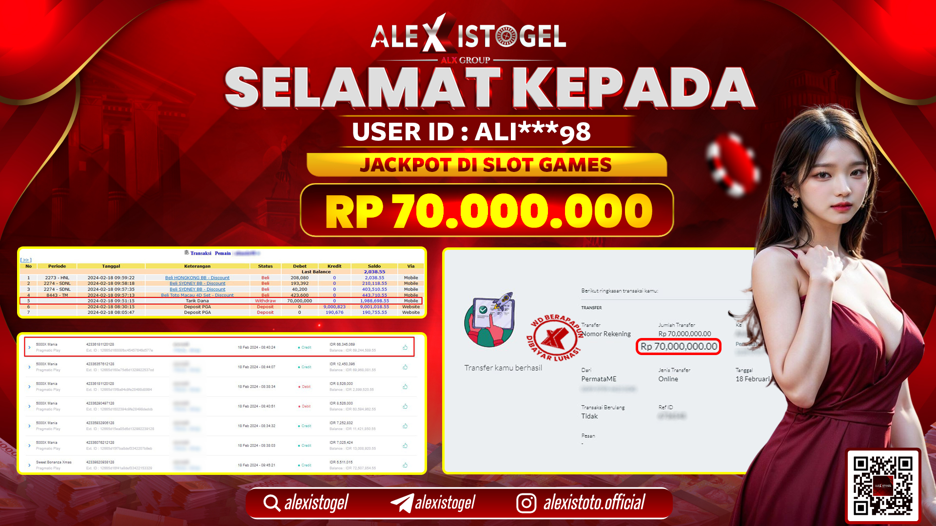 ALEXISTOGEL JACKPOT SLOT GAMES RP. 70.000.000 LUNAS