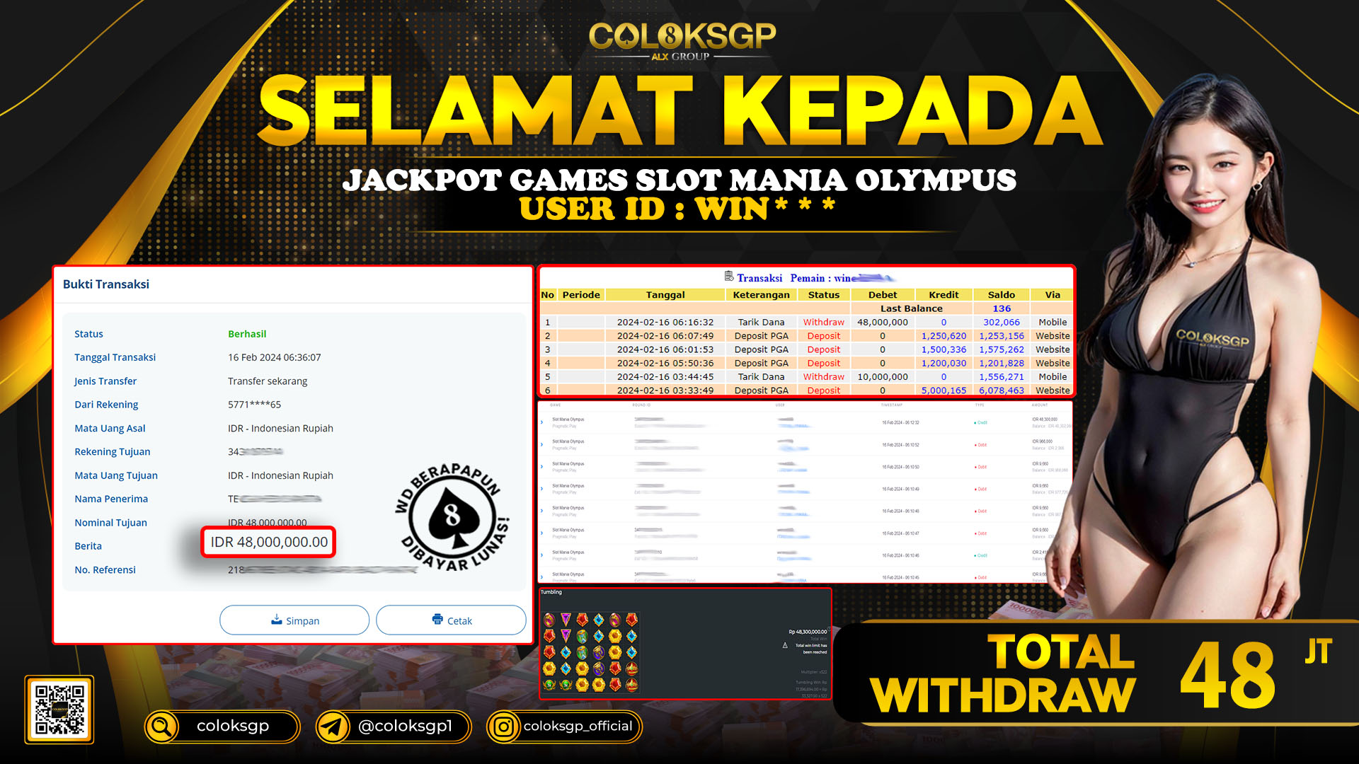 COLOKSGP JACKPOT SLOT GAMES RP 48.000.000 LUNAS