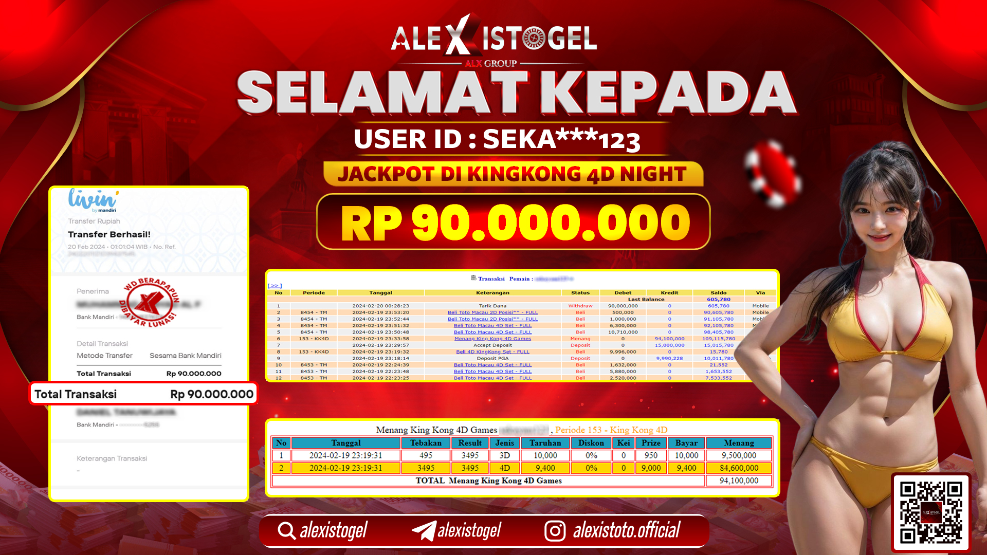 ALEXISTOGEL JACKPOT KINGKONG 4D RP. 90.000.000 LUNAS