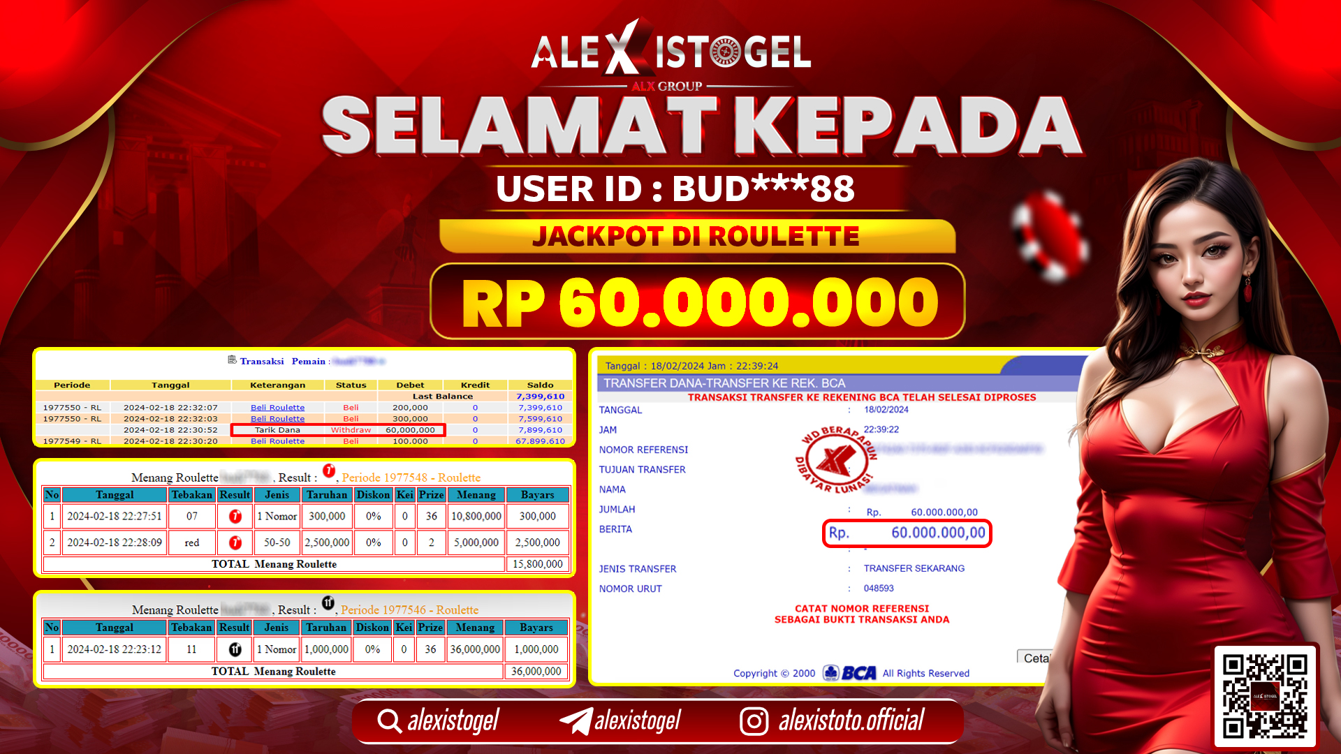 ALEXISTOGEL JACKPOT ROULETTE RP. 60.000.000 LUNAS