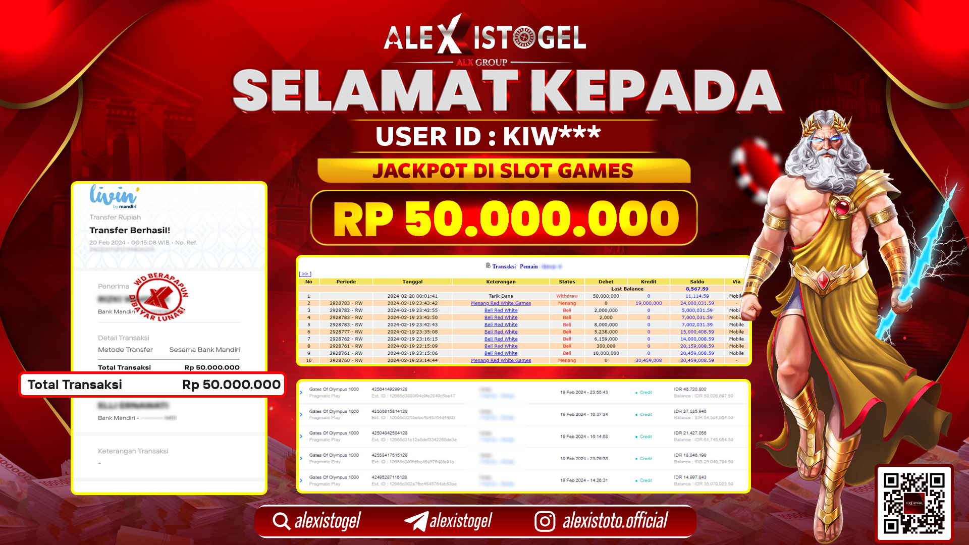 ALEXISTOGEL JACKPOT SLOT GAMES RP. 50.000.000 LUNAS