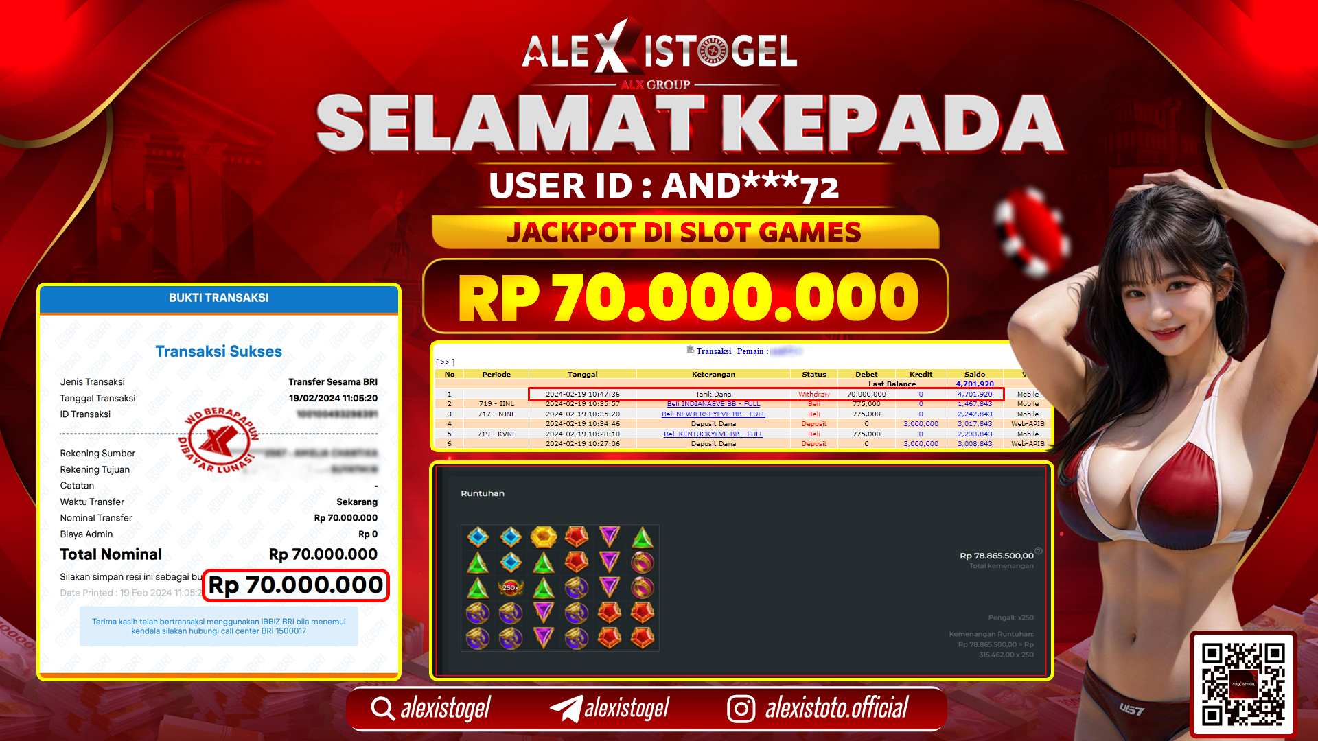 ALEXISTOGEL JACKPOT SLOT GAMES RP. 70.000.000 LUNAS
