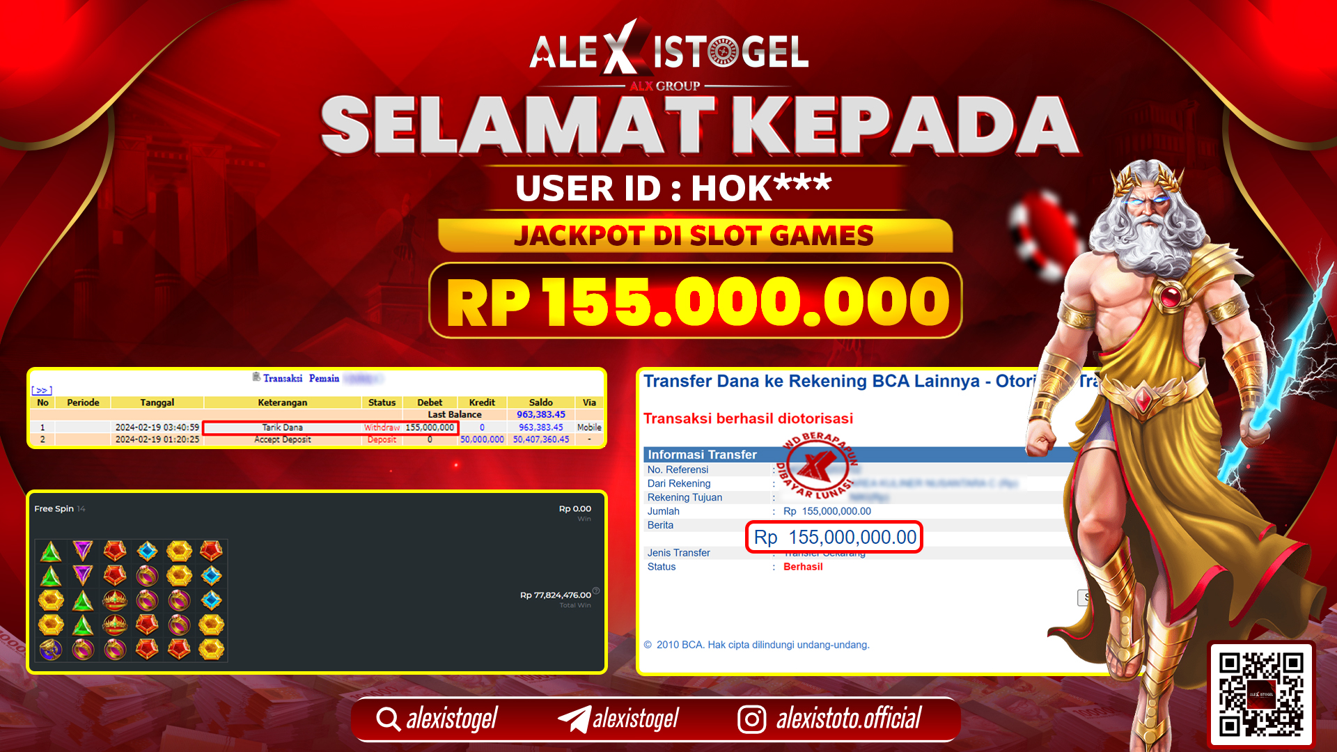 ALEXISTOGEL JACKPOT SLOT GAMES RP. 155.000.000 LUNAS