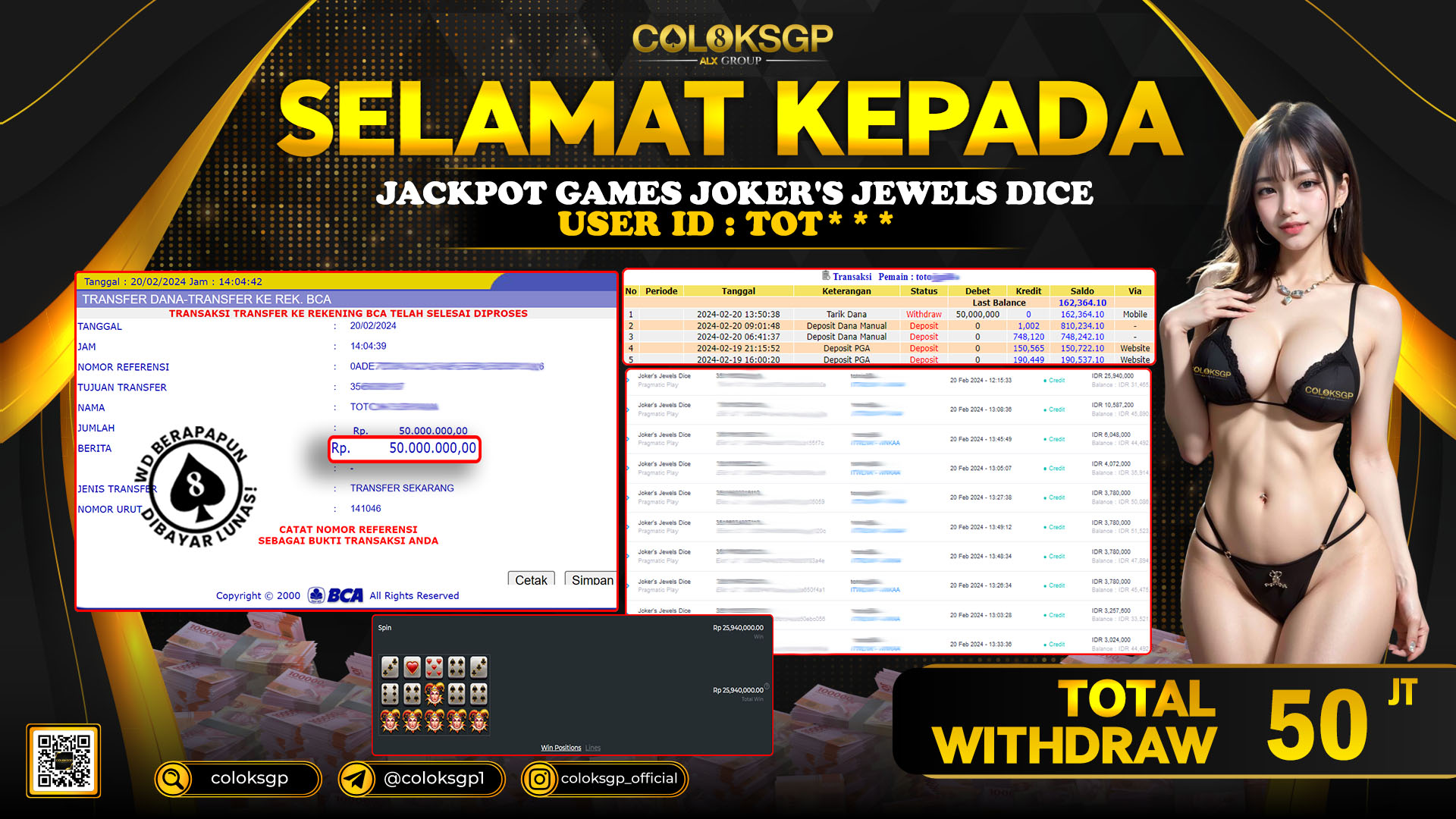 COLOKSGP JACKPOT SLOT GAMES RP 50.000.000 LUNAS