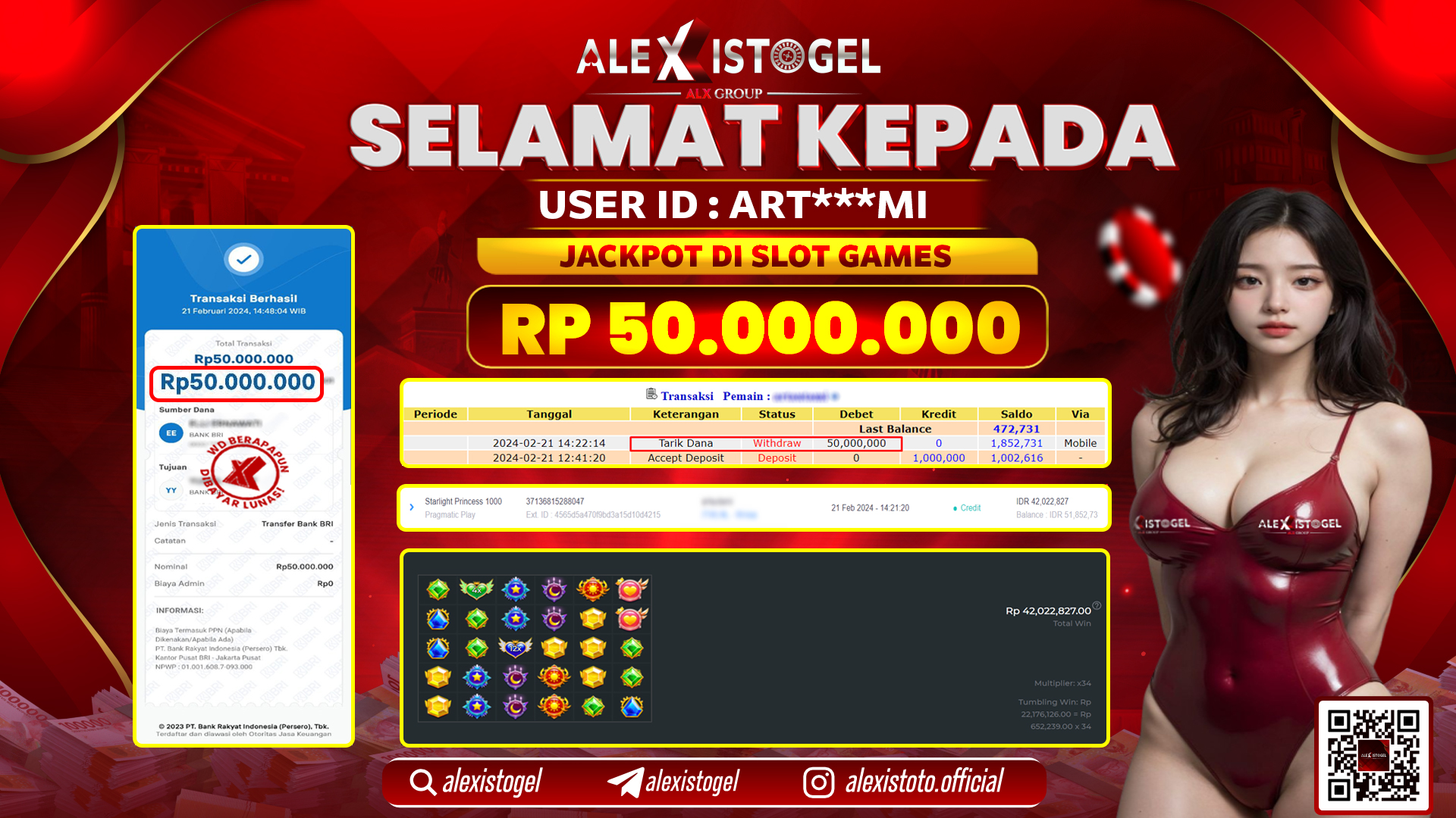 ALEXISTOGEL JACKPOT SLOT GAMES RP. 50.000.000 LUNAS