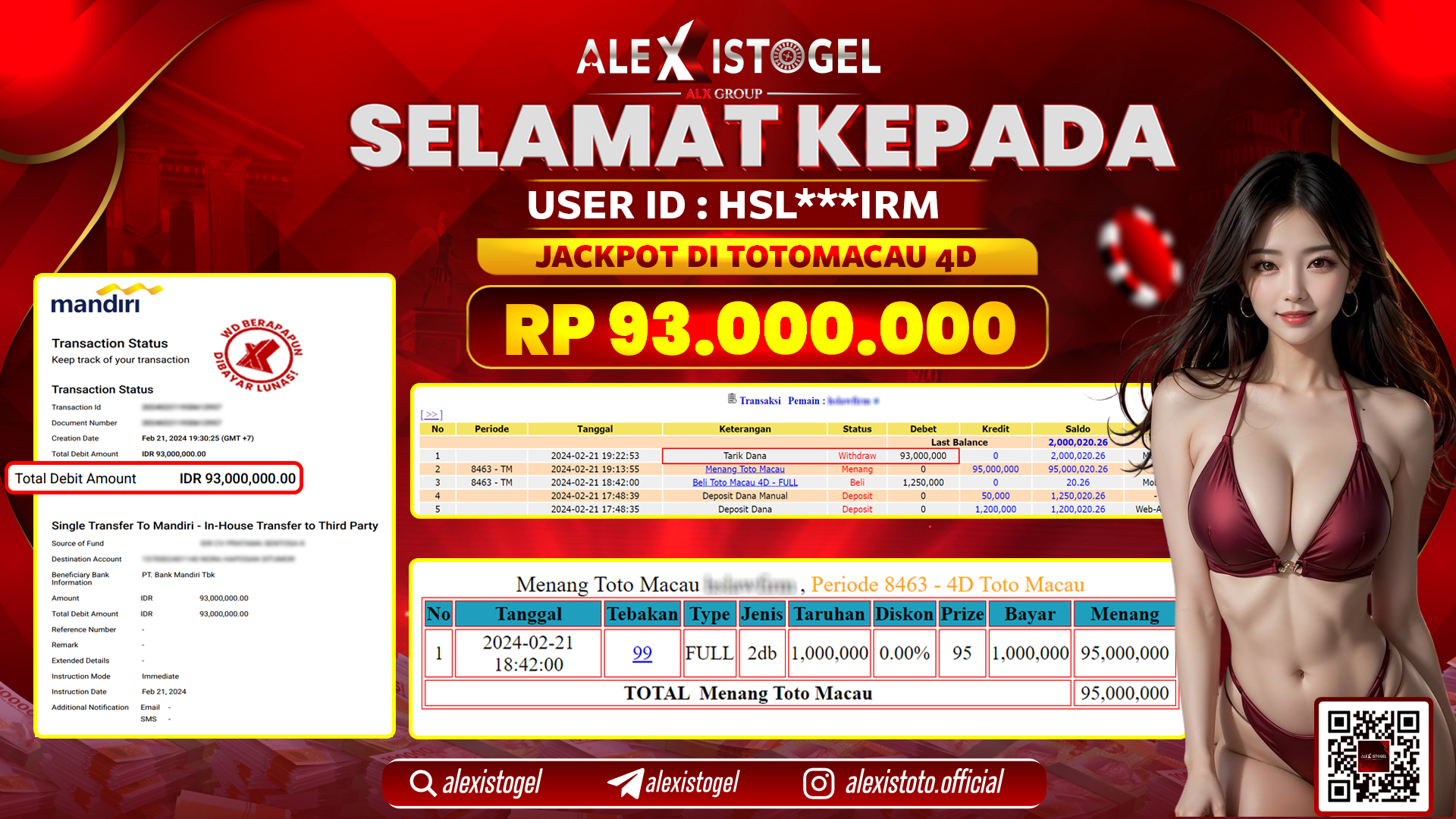 ALEXISTOGEL JACKPOT TOTO MACAU POOLS RP. 93.000.000 LUNAS