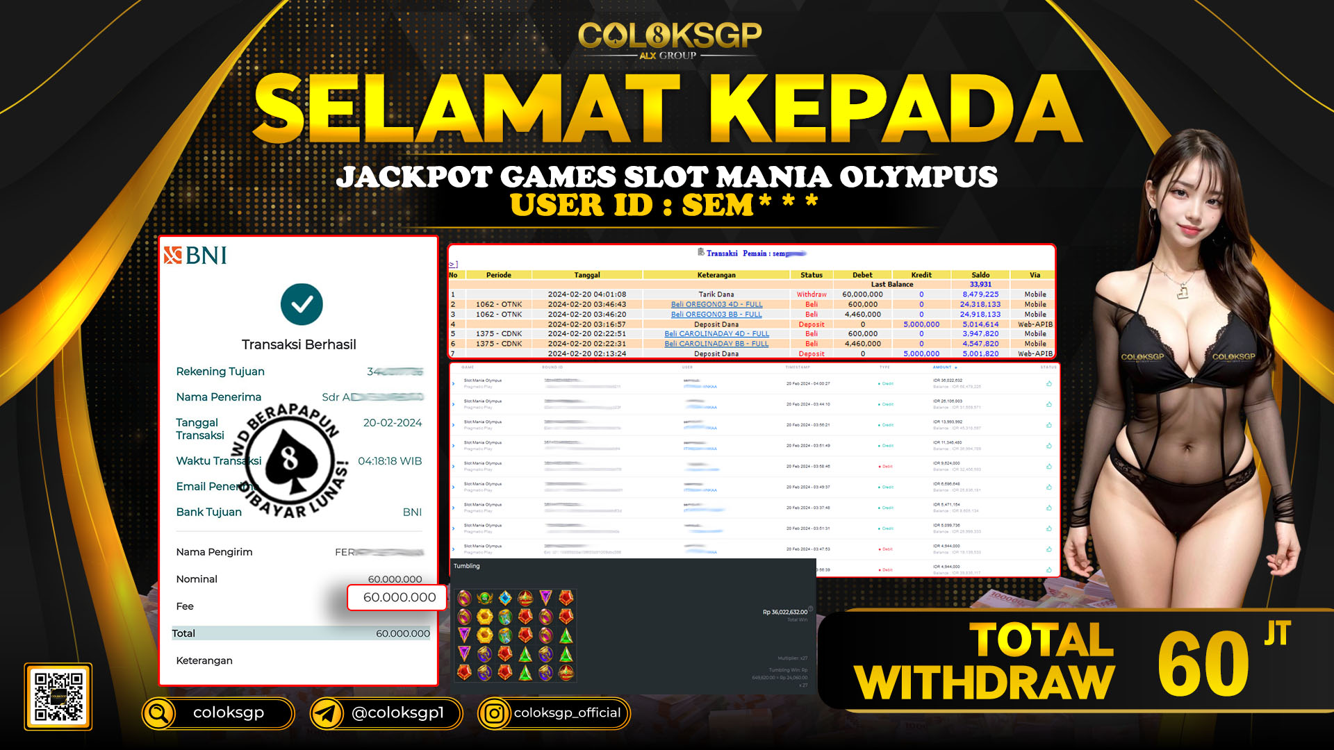 COLOKSGP JACKPOT SLOT GAMES RP 60.000.000 LUNAS