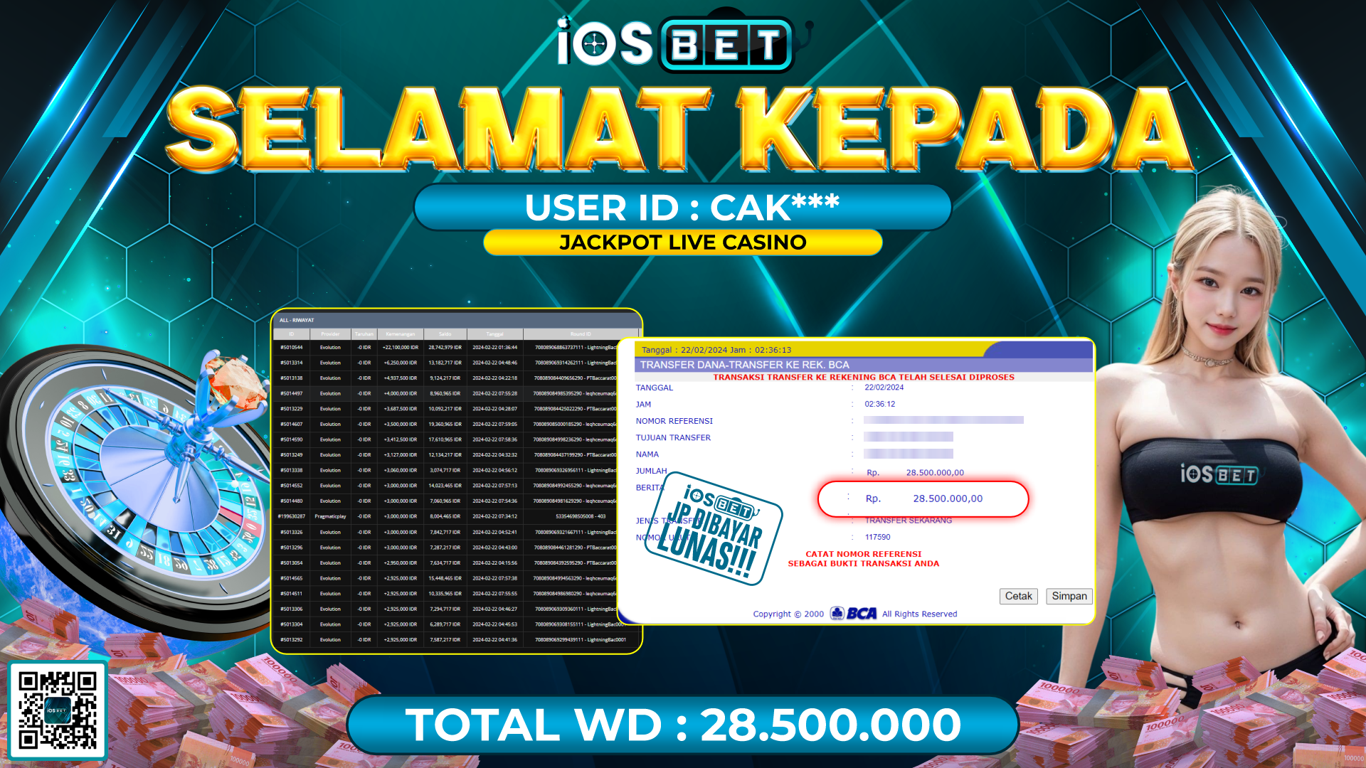 Bukti Pembayaran LUNAS LIVE GAMES GACOR Rp. 28.500.000,-