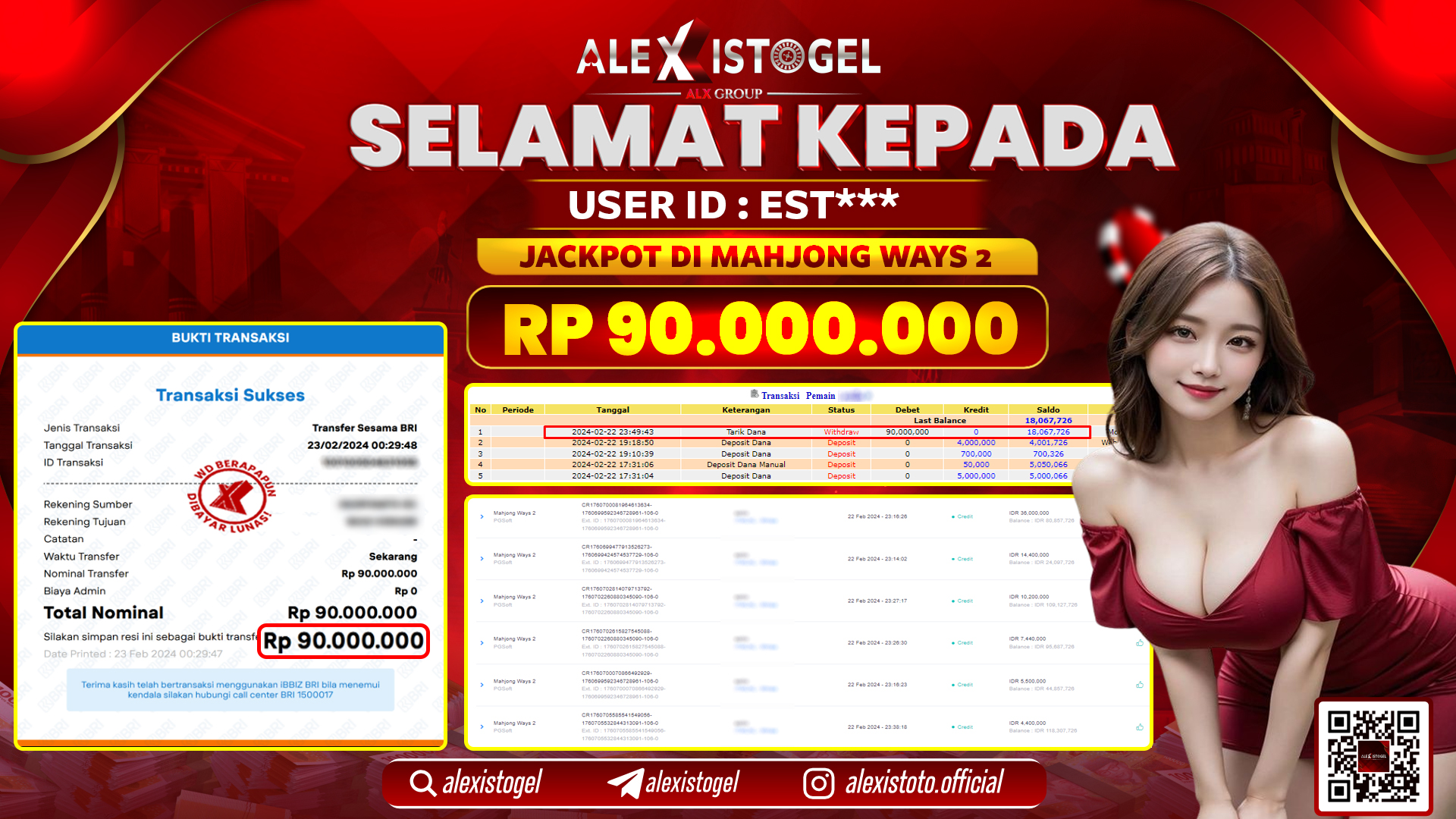 ALEXISTOGEL JACKPOT SLOT GAMES RP. 90.000.000 LUNAS