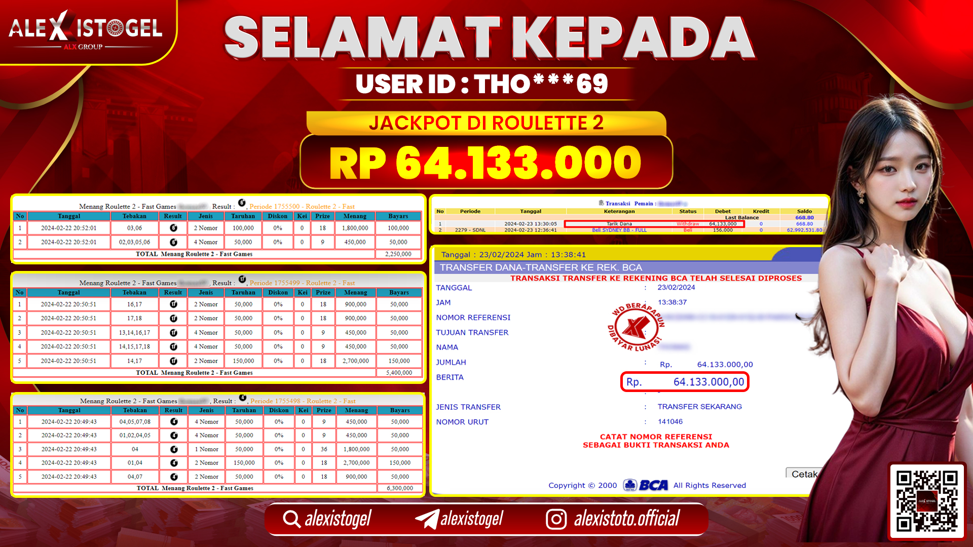 ALEXISTOGEL JACKPOT ROULETTE 2 RP. 64.133.000 LUNAS