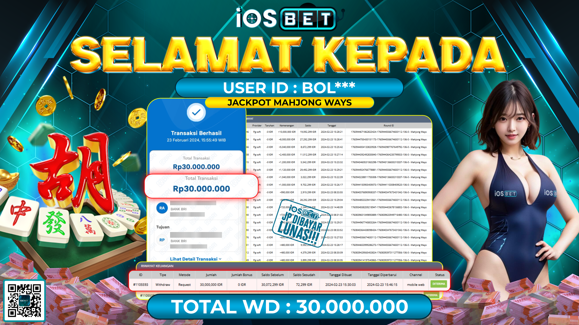 Bukti Pembayaran LUNAS SLOT GAMES GACOR Rp. 30.000.000,-